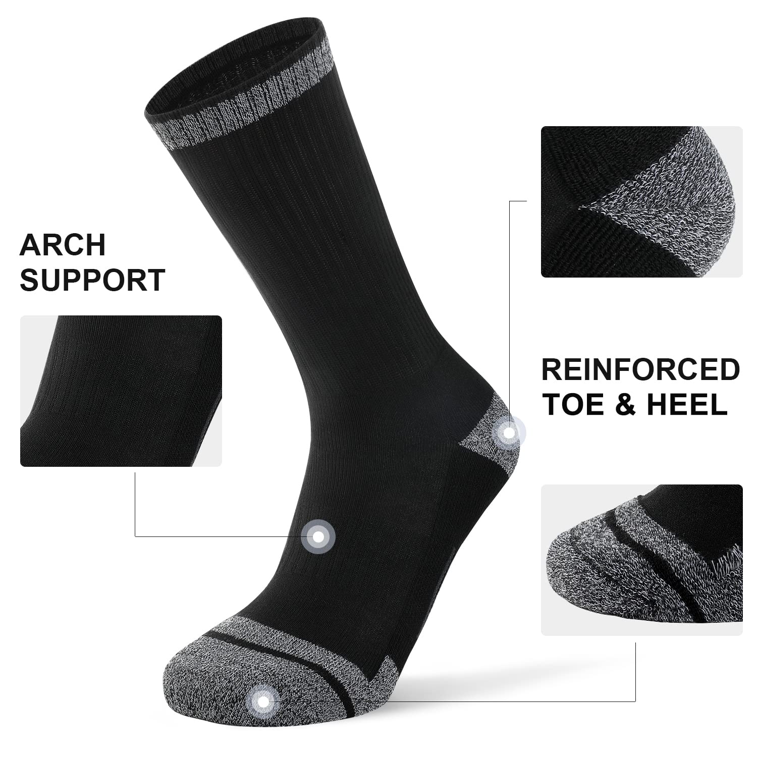 FITRELL 6 Pack Men's Athletic Moisture Wicking Crew Socks Cushioned Sport Running Work Boot Socks Size 9-12/12-15