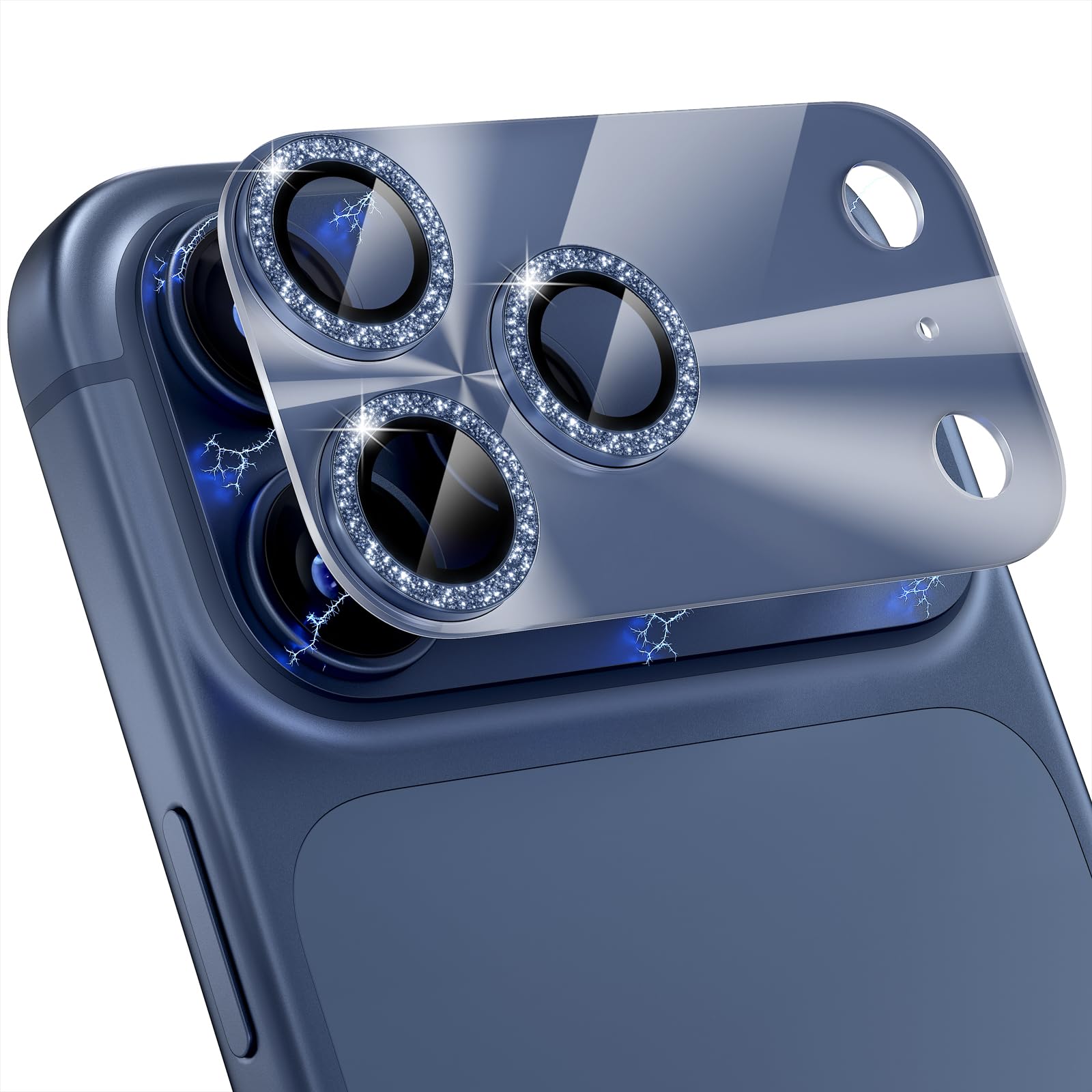 Choiche Compatible for iPhone 16 Pro/iPhone 16 Pro Max Camera Lens Protector, Bling Camera Cover with 9H Tempered Glass Lens Screen Protector Metal Ring Decoration Accessories(Black)