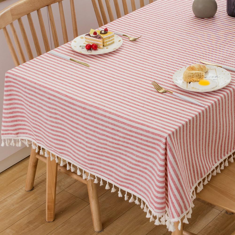 TruDelve Cotton Table Cloth Square Tables Beige Striped Tablecloths Fall Outdoor Tablecloth for Picnic Table Cover (Beige,55"x55",Square)