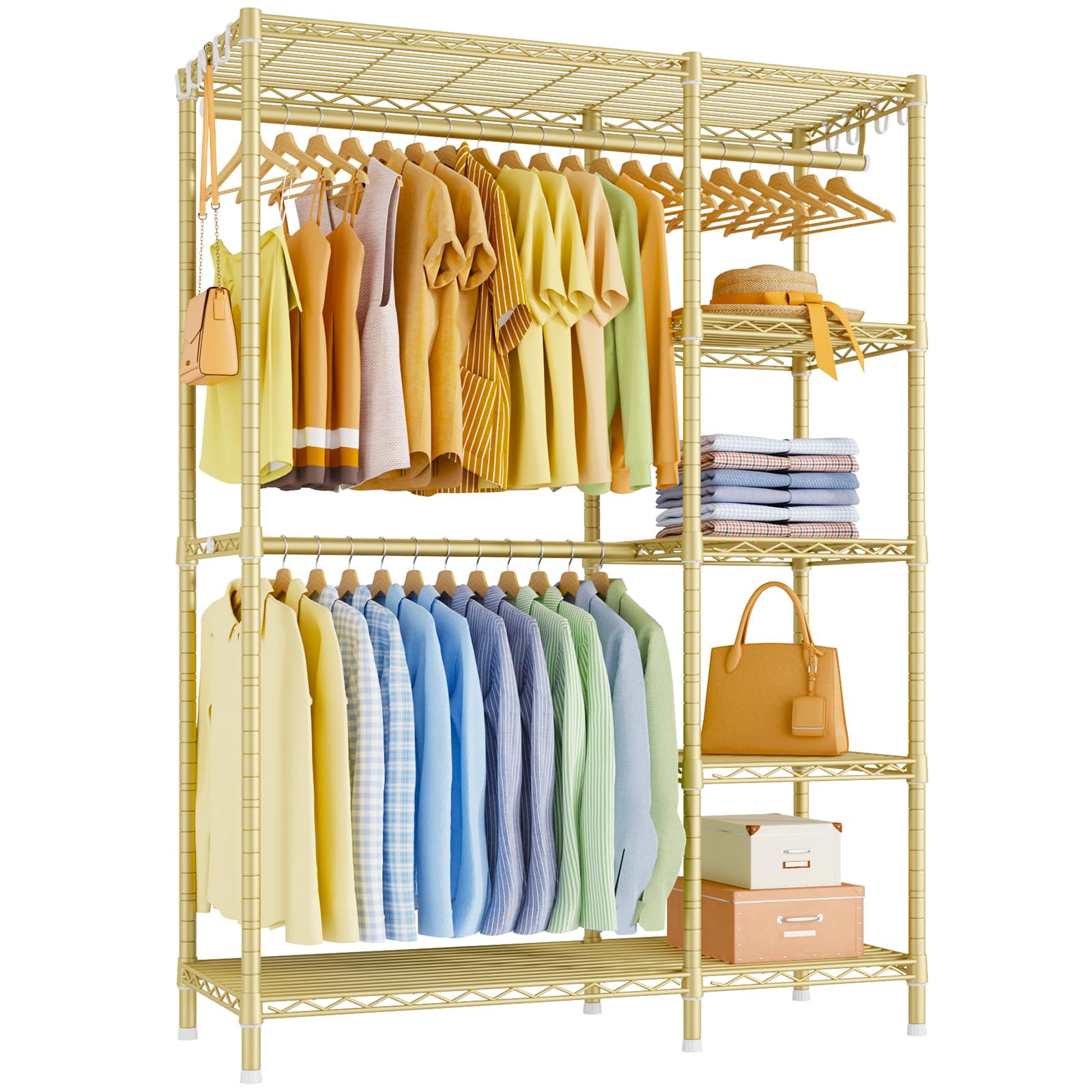 Ulif F2 Clothes Rack, 5 Tiers Heavy Duty Garment Rack for Bedroom, Freestanding Adjustable Closet Storage Organizer, 46.1" W x 15.4" D x 78.3" H, Load 630lbs, Upgraded Black