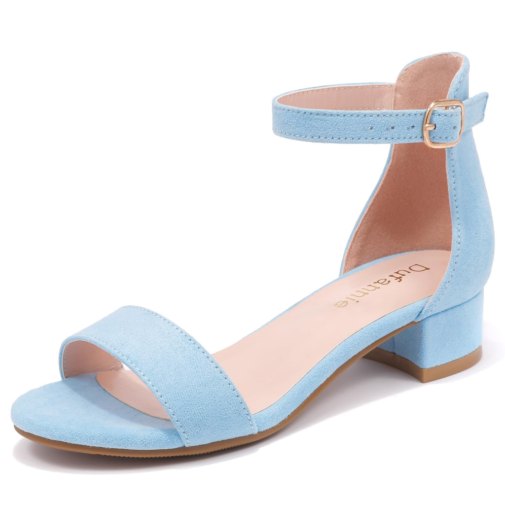 Dufannie Girls Sandals Low Heels Dress Pump Ankle Strap Open Toe Flower Girl Wedding Party for Toddler Little Big Kid