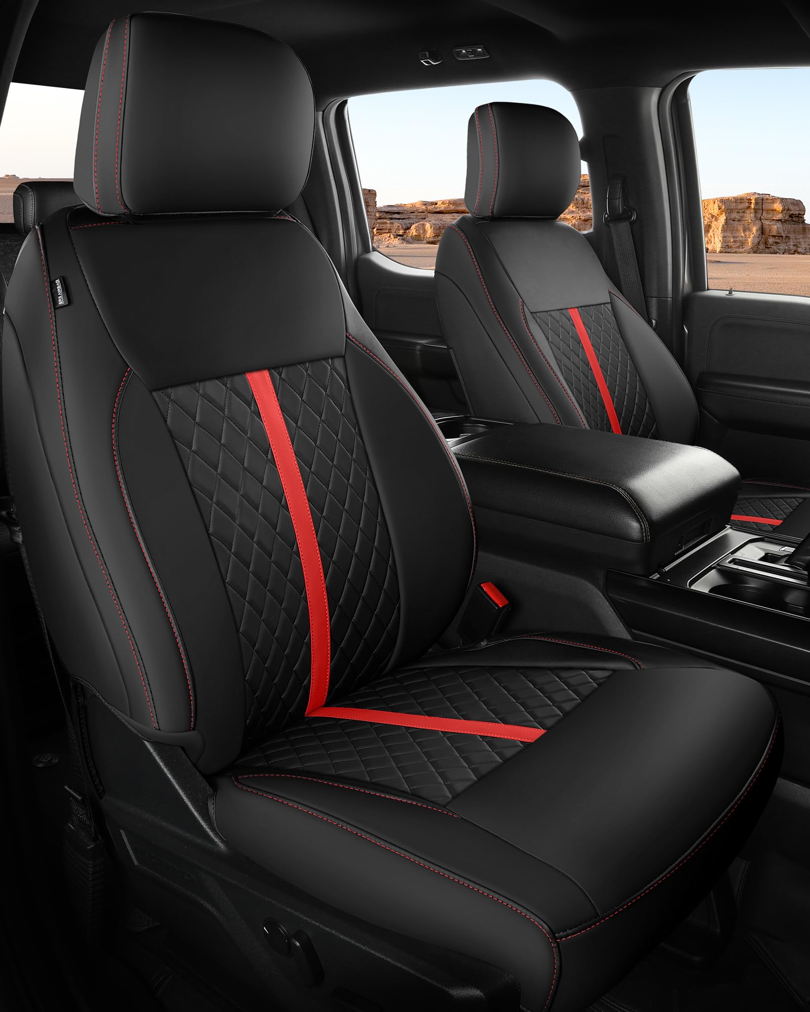 for Ford F150 Leather Seat Covers, Super Crew Cab XL XLT 2015-2020, F250 F350 F450 Super Duty Crew Cab 2017-2022,Custom Truck Seat Cover Full Set, Pickup Accessories, Black (Bucket Seat)