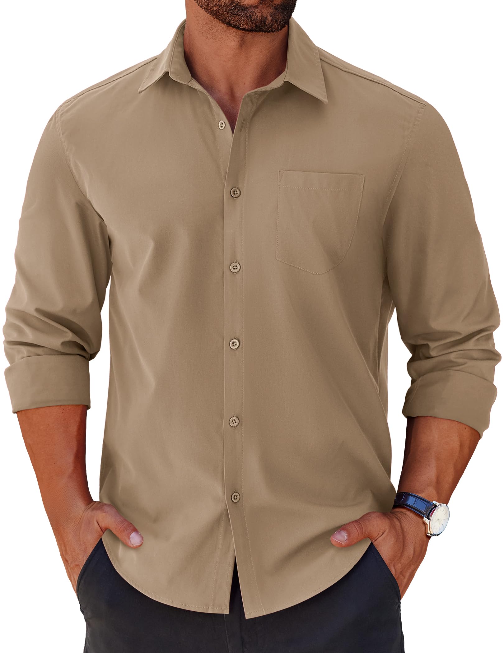 COOFANDY Mens Long Sleeve Button Down Shirts Casual Untucked Shirts for Men Dress Shirts Beach Wedding Shirts