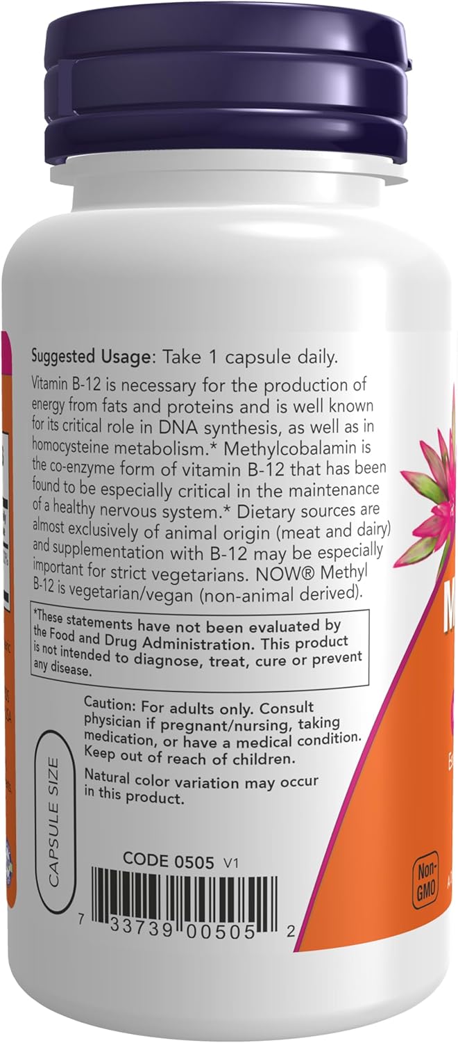 NOW Foods Supplements, Methyl B-12 5000mcg,Methylcobalamin, Hypoallergenic, 90 Veg Capsules