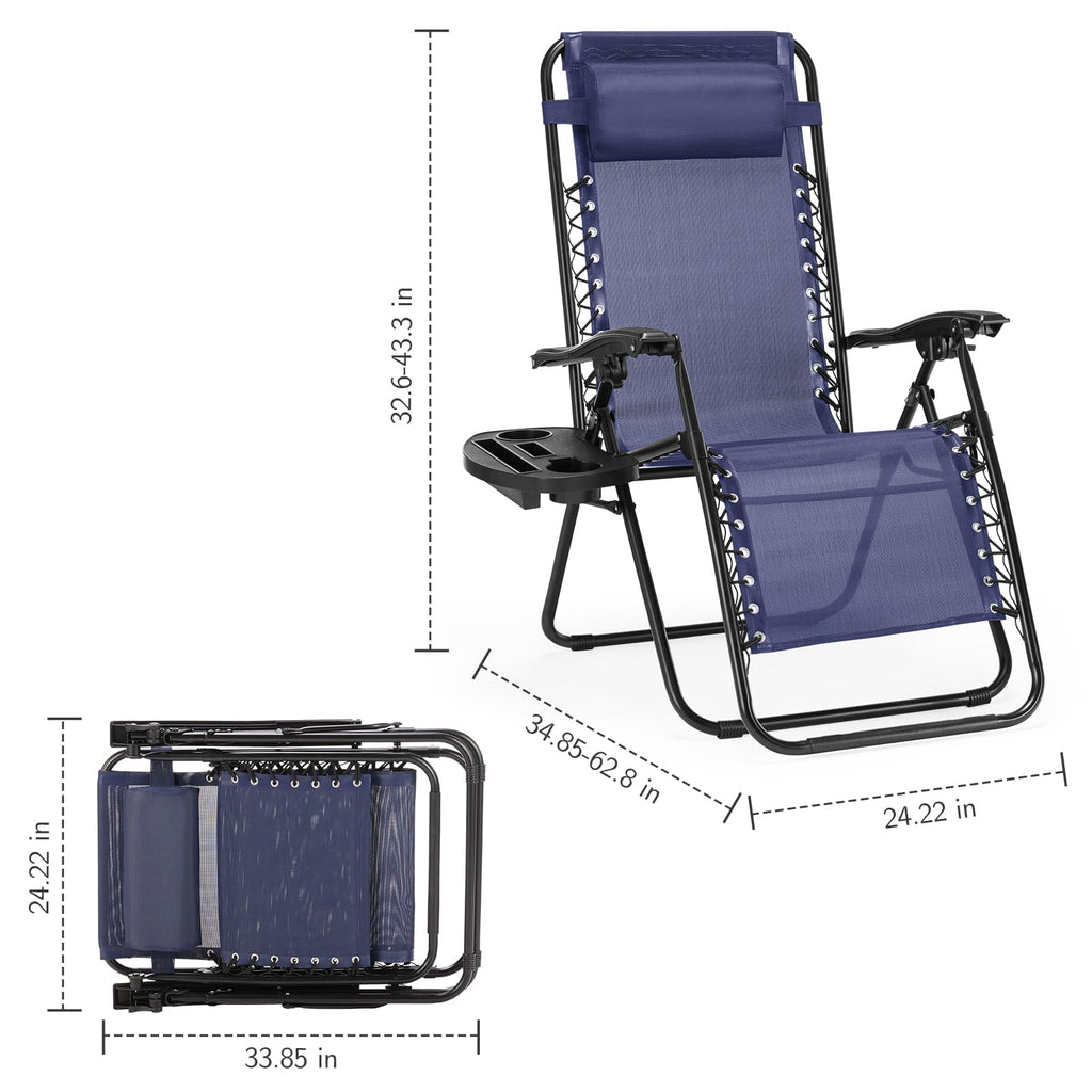 Sweetcrispy Zero Gravity Chairs, Set of 4 Portable Recliner Beach Camping Patio Outdoor Folding Lounge Chair with Cup Holder Trays and Adjustable Pillow for Poolside, Garden, Backyard, Lawn, Black