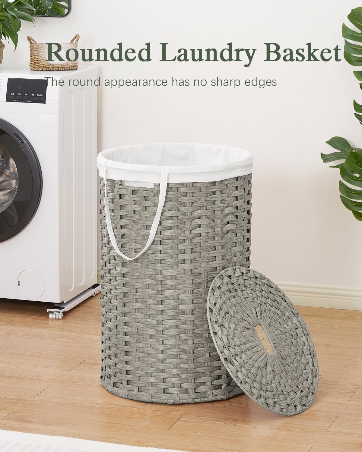 SETVSON Laundry Hamper with Lid Laundry Basket with Lid 19.0 Gal (72 L) Round Wicker Laundry Basket Handwoven Rattan Basket with Lid Removable Bag 2 Mesh Bags Handles for Living Room Bathroom Black