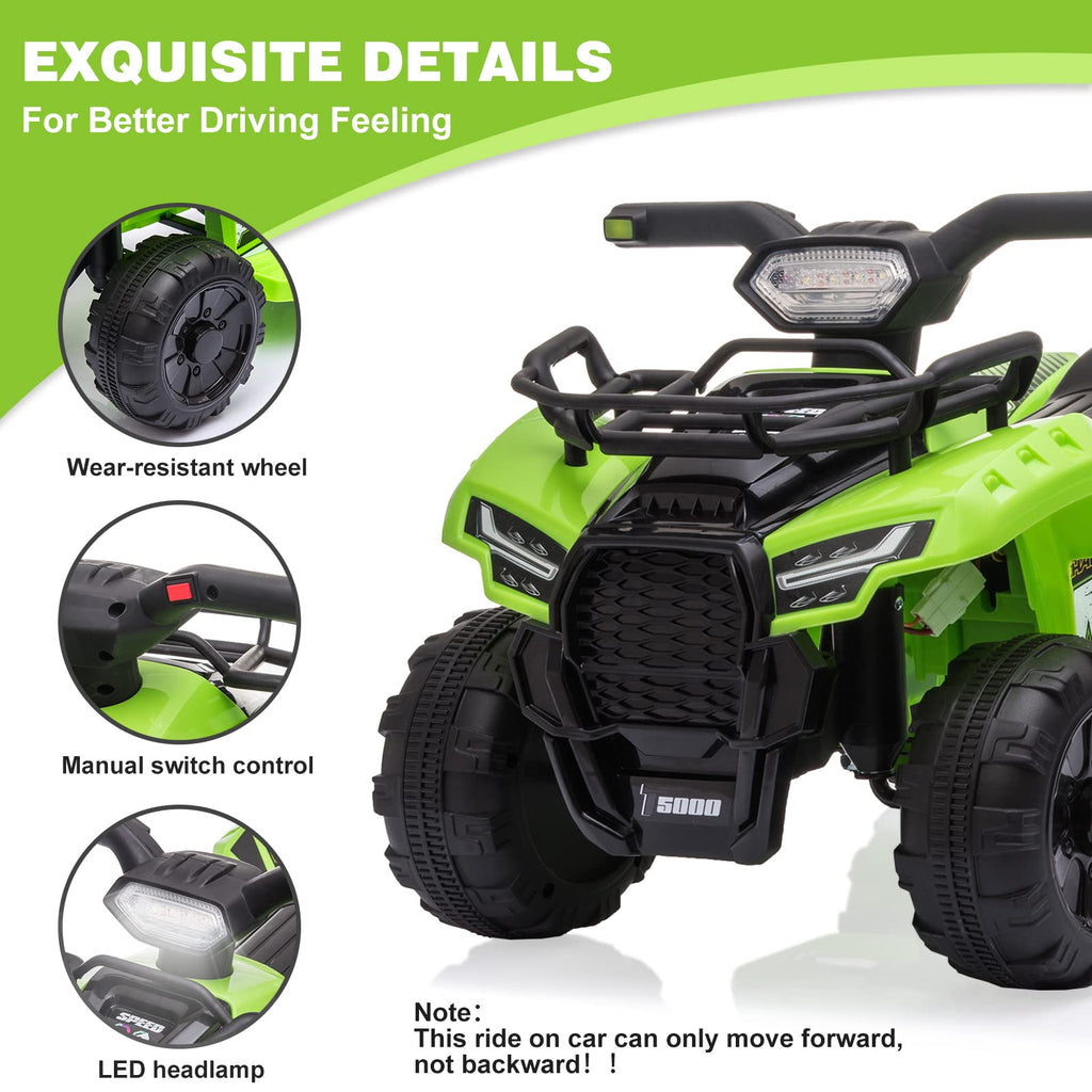 Kids Ride on ATV, 6V Battery Powered Kids Electric Vehicle, 4 Wheeler Quad w/Headlights, MP3, USB, Volume Control, Large Seat, Electric Ride on Toys Best Gifts for 18-36 Months Boys Girls (Black)