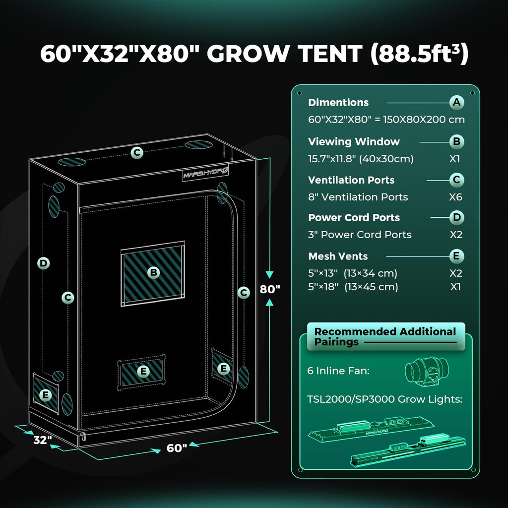 MARS HYDRO 2x2x3 Advanced Grow Tent, 24"x24"x36" High Reflective Mylar 1680D for Hydroponics Indoor Plant Growing, with Floor Tray and Smooth Zipper for TS600