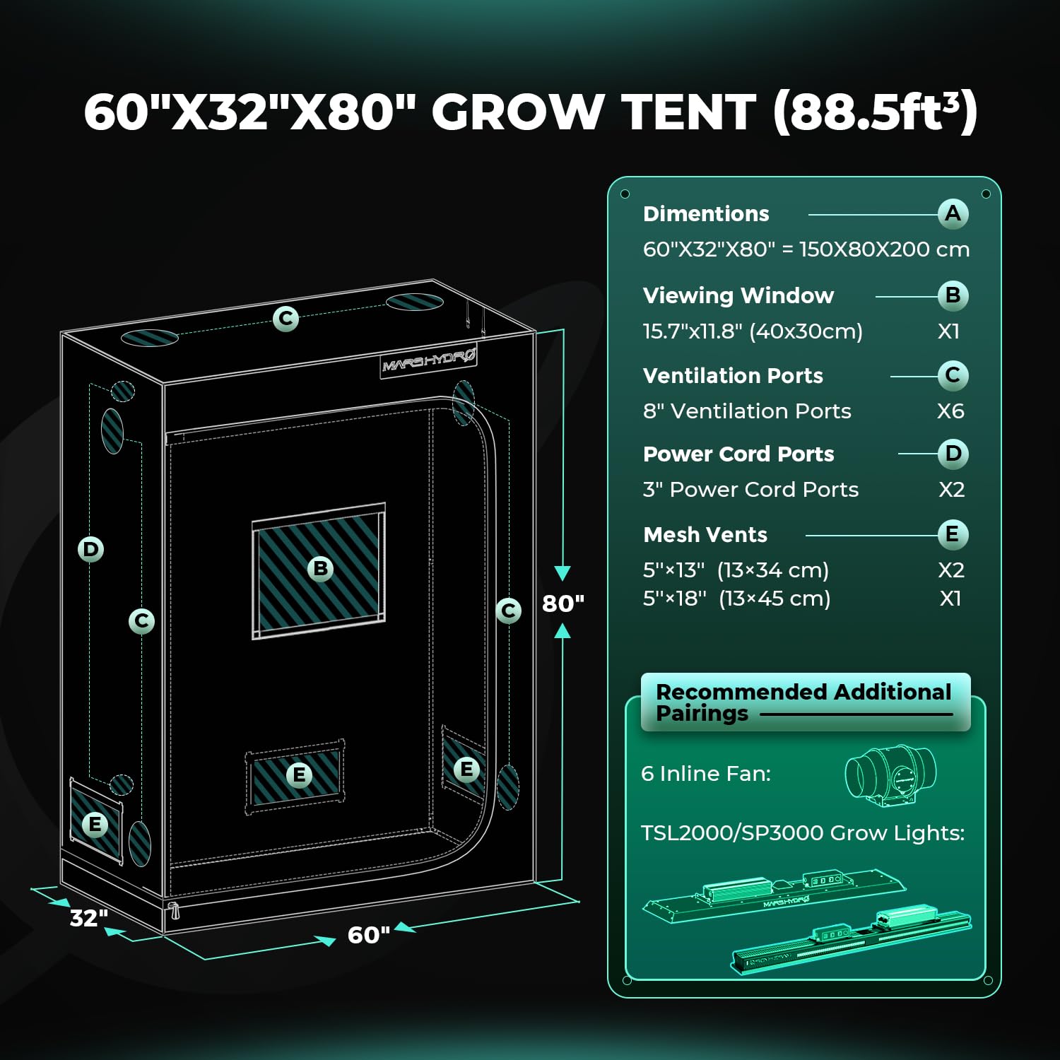 MARS HYDRO 2x2x3 Advanced Grow Tent, 24"x24"x36" High Reflective Mylar 1680D for Hydroponics Indoor Plant Growing, with Floor Tray and Smooth Zipper for TS600