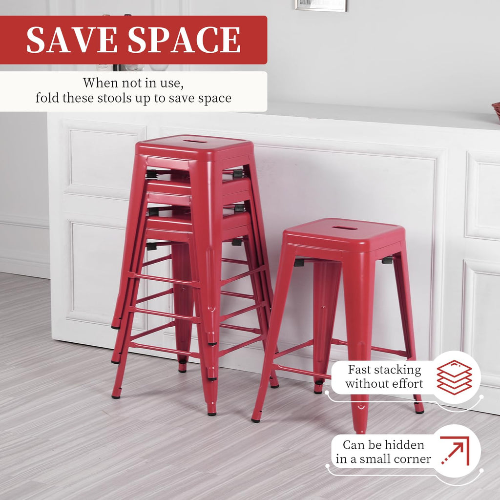 FDW Metal Bar Stools Set of 4 Counter Height Bar Stools 24 Inches Industrial Bar Chairs Patio Stool Stackable Backless Stool Indoor Outdoor Metal Kitchen Stools Bar Chairs (Black, 24")