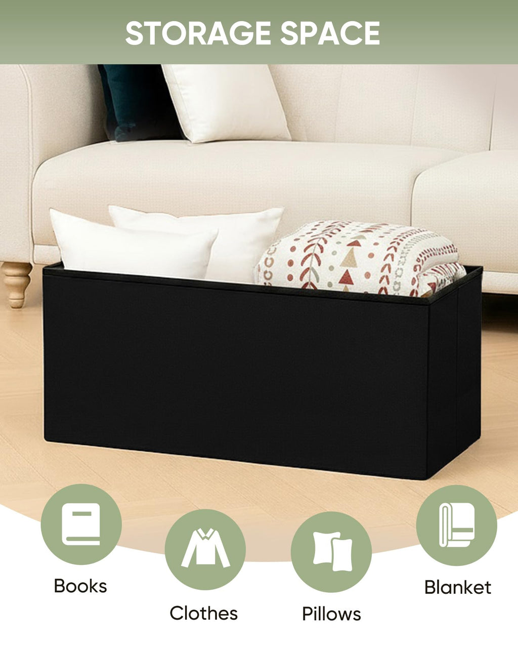 B FSOBEIIALEO Storage-Ottoman Cube-Folding Tufted - Ottomans with Storage, Coffee Table Top Cover, Storage Boxes Footrest Stool for Bedroom, Luxury Velvet Fabric 15.7 Inches Black