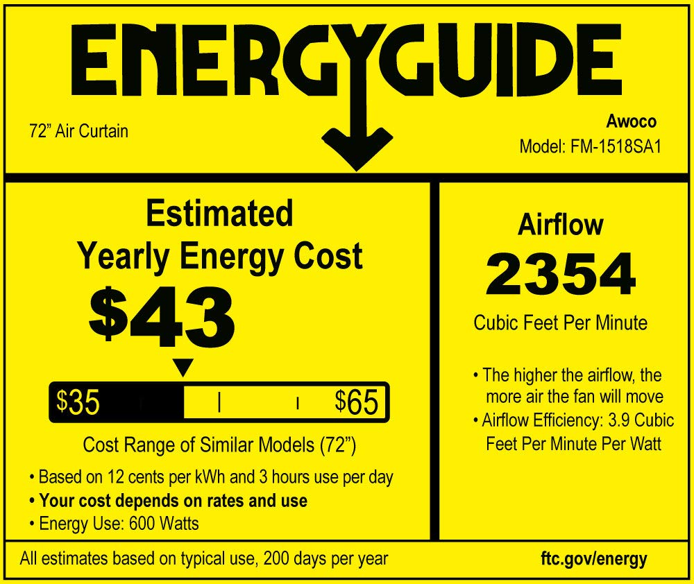 Awoco 24” Super Power 2 Speeds 800 CFM Commercial Indoor Air Curtain, CE Certified, 120V Unheated - Door Switch Included