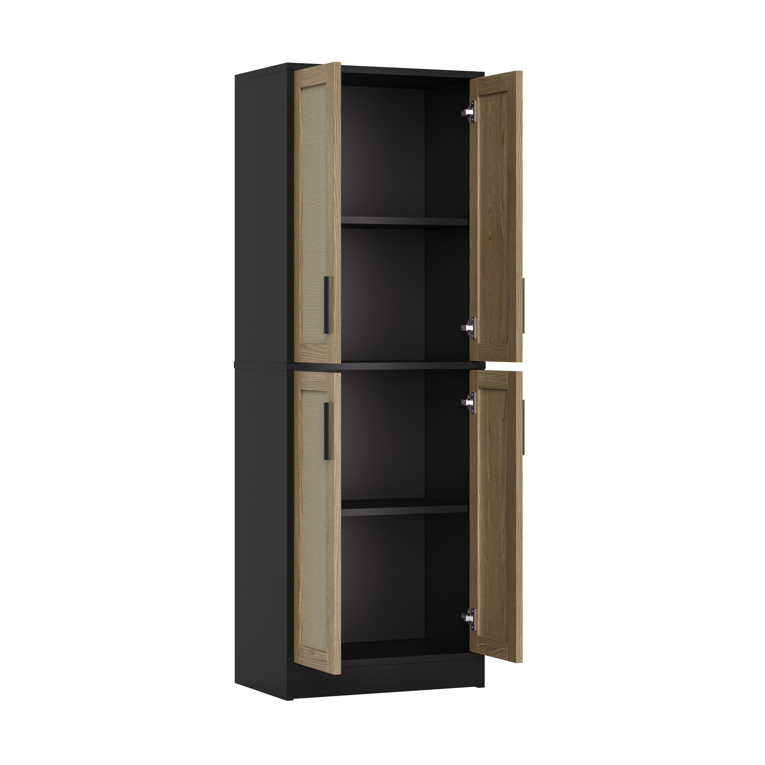Pantry - Kitchen Pantry Cabinet with 4 Doors and Adjustable Shelves, Tall Black Cabinet Freestanding Storage Cupboard for Dining Room Living Room, Laundry, Bathroom (Black)