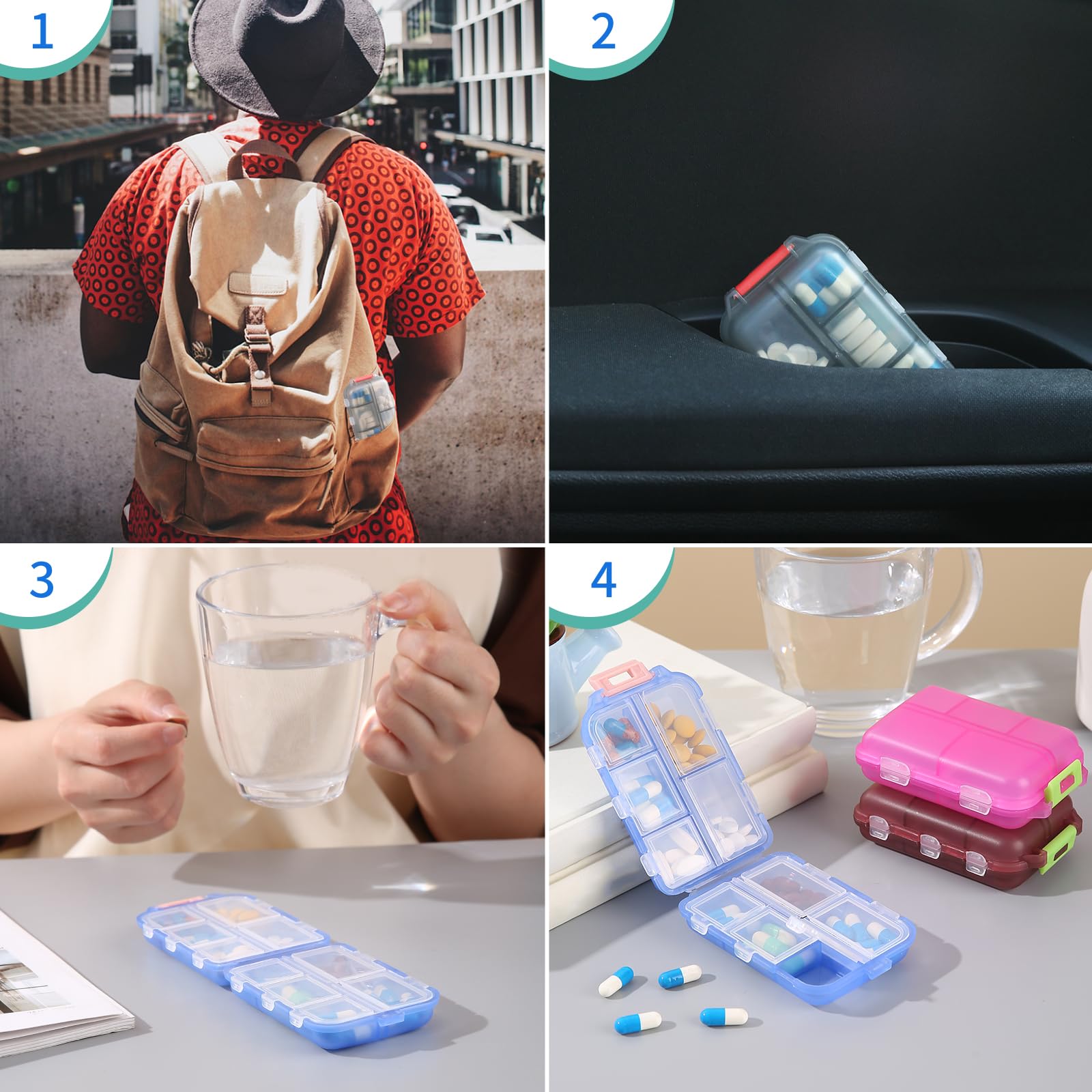 1Pack Travel Pill Organizer - 10 Compartments Pill Case, Compact and Portable Pill Box, Perfect for On-The-Go Storage, Pill Holder for Purse Blue