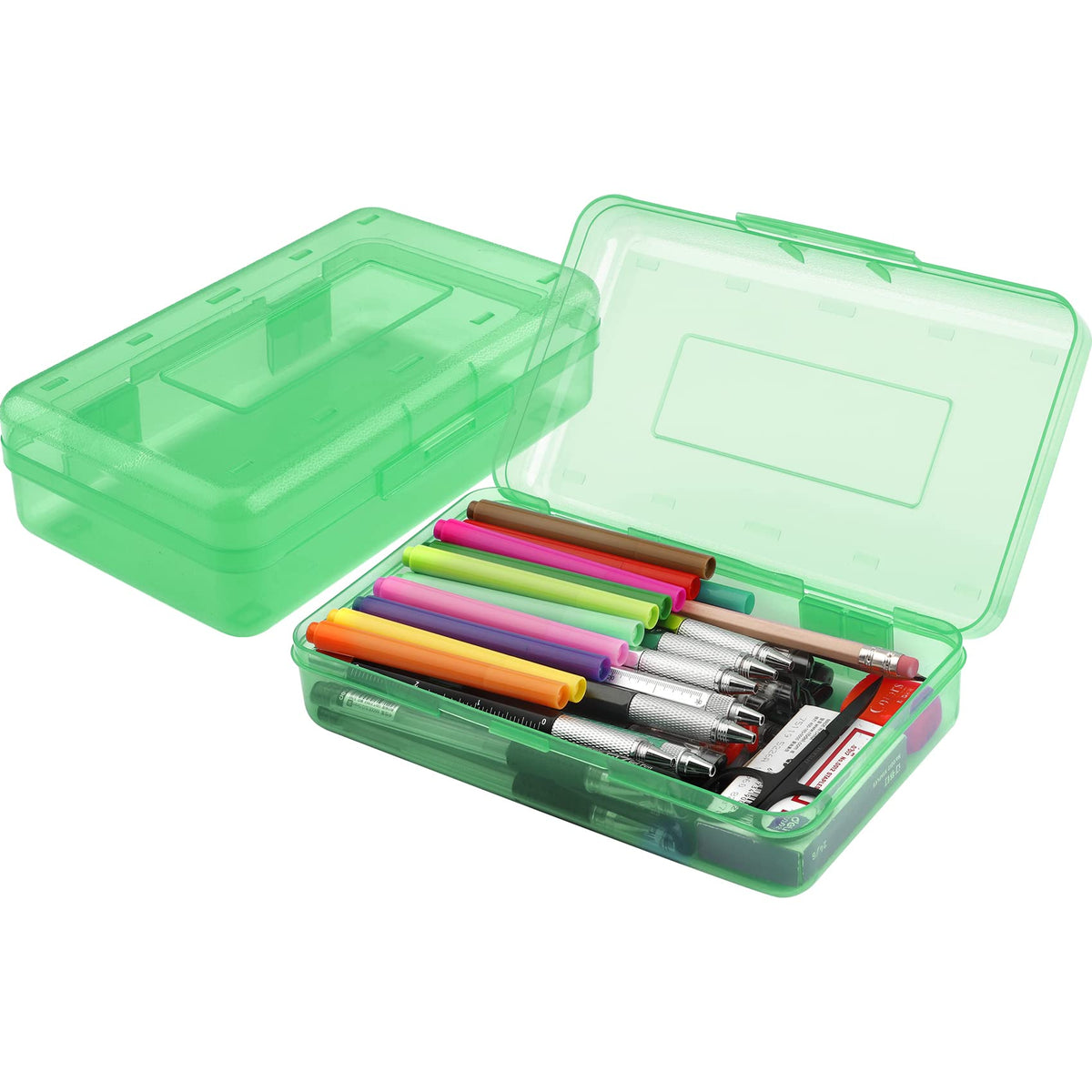 Pencil Case, Pencil Box, Clear Pencil Case, 3 Pack Plastic Pencil Case, Large Capacity Pencil Case, Crayon Box with Snap-tight Lid Stackable Design, Plastic Storage Box for School Office Supplies