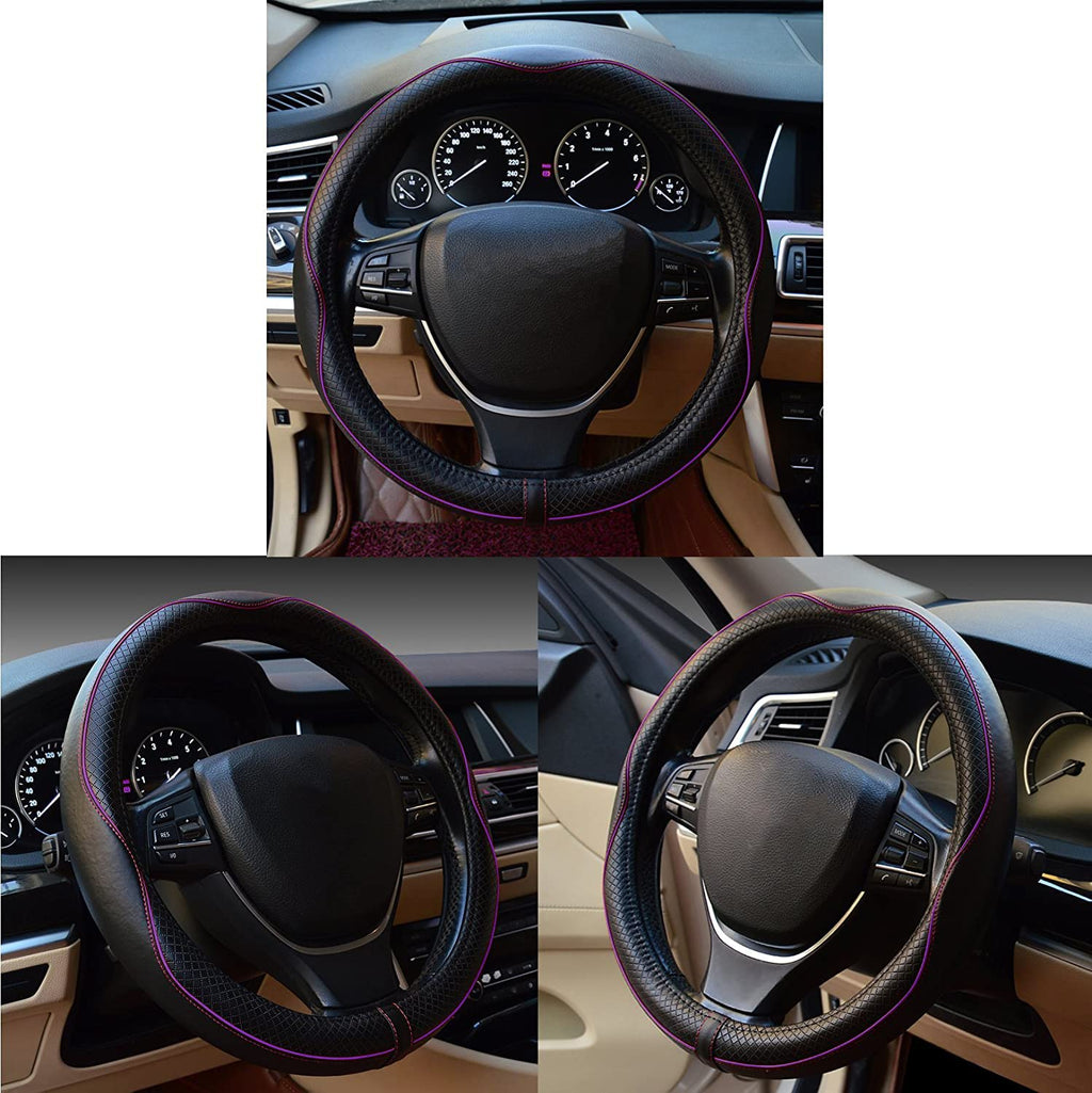 Car Steering Wheel Cover, Anti-Slip, Safety, Soft, Breathable, Heavy Duty, Thick, Full Surround, Sports Style (Black)