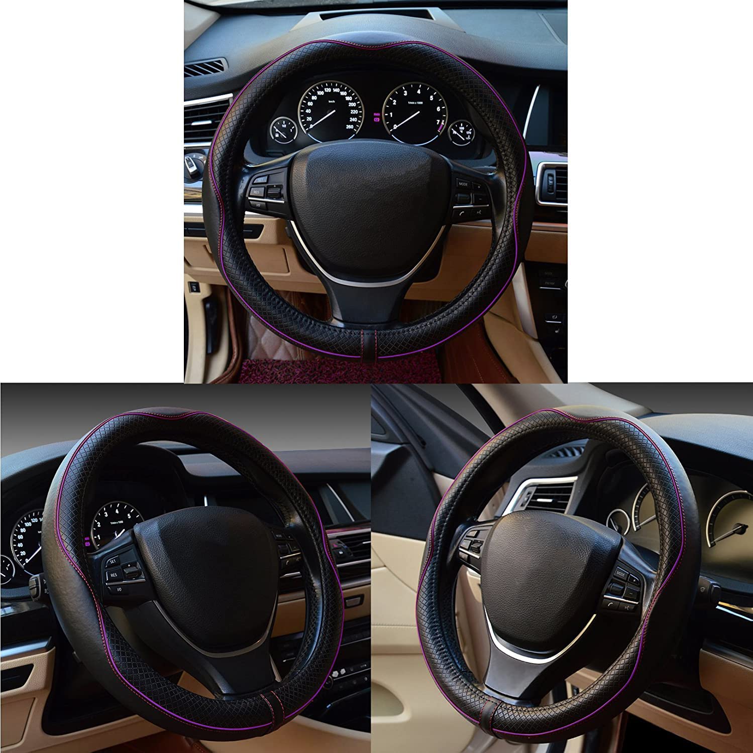 Car Steering Wheel Cover, Anti-Slip, Safety, Soft, Breathable, Heavy Duty, Thick, Full Surround, Sports Style (Black)