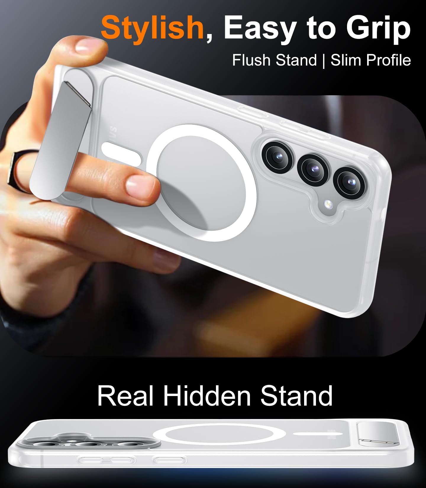 for Samsung Galaxy Z Fold 8 Case,[Compatible with MagSafe][Built-in HD Screen Protector & Kickstand][Hinge Protection]Translucent Matte Full-Body Shockproof Phone Case for Galaxy Z Fold 8,Black