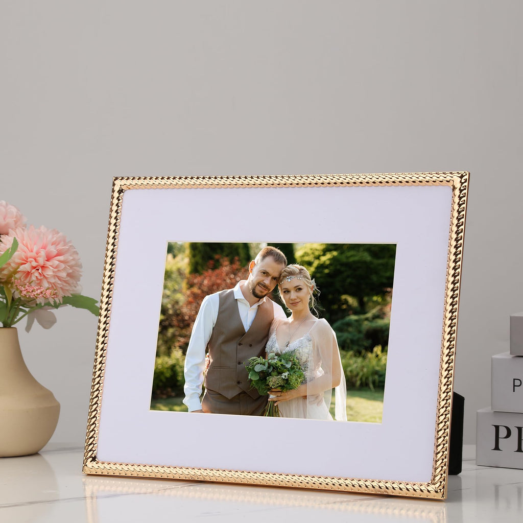 4x4 Gold Rope Design Metal Picture Frame With Mat for 3x3'', Premium Velvet Backing Real Glass Front Desktop & Wall Display Elegant Home Decor