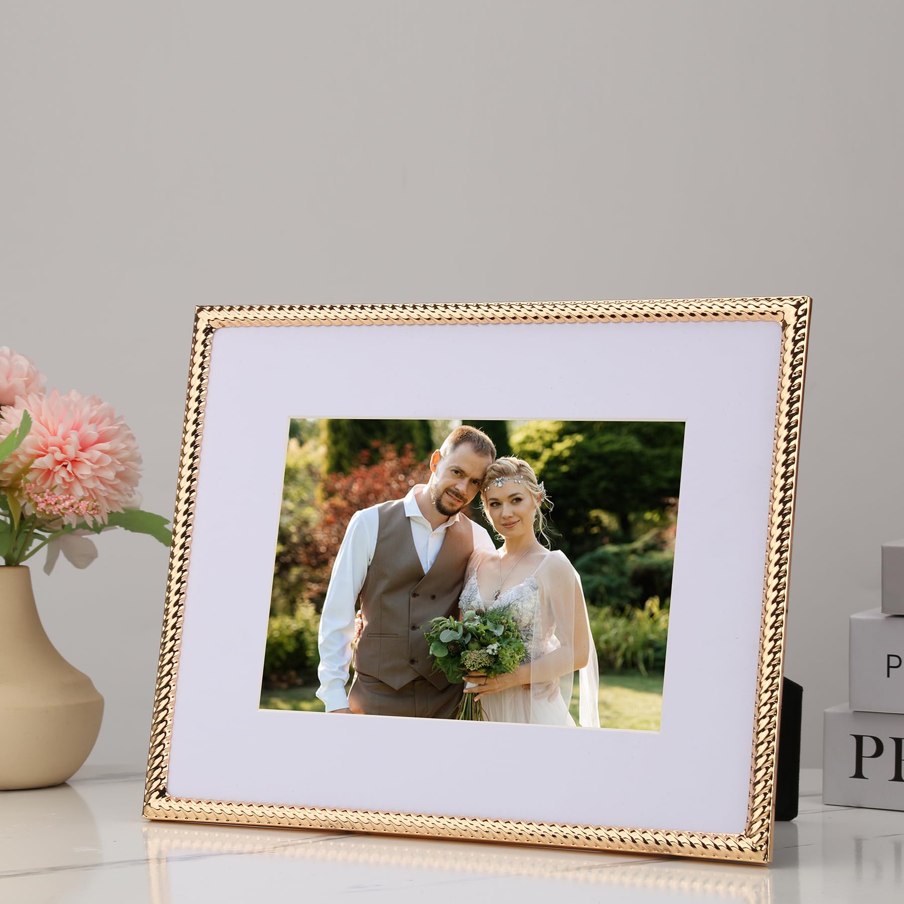 4x4 Gold Rope Design Metal Picture Frame With Mat for 3x3'', Premium Velvet Backing Real Glass Front Desktop & Wall Display Elegant Home Decor