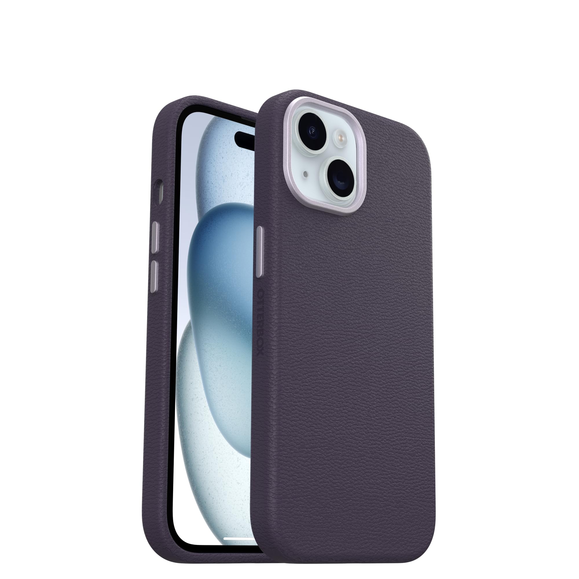 OtterBox iPhone 15 Symmetry Series Cactus Leather for MagSafe - Noir ASH (Black), Slim, Premium, Protective iPhone Case