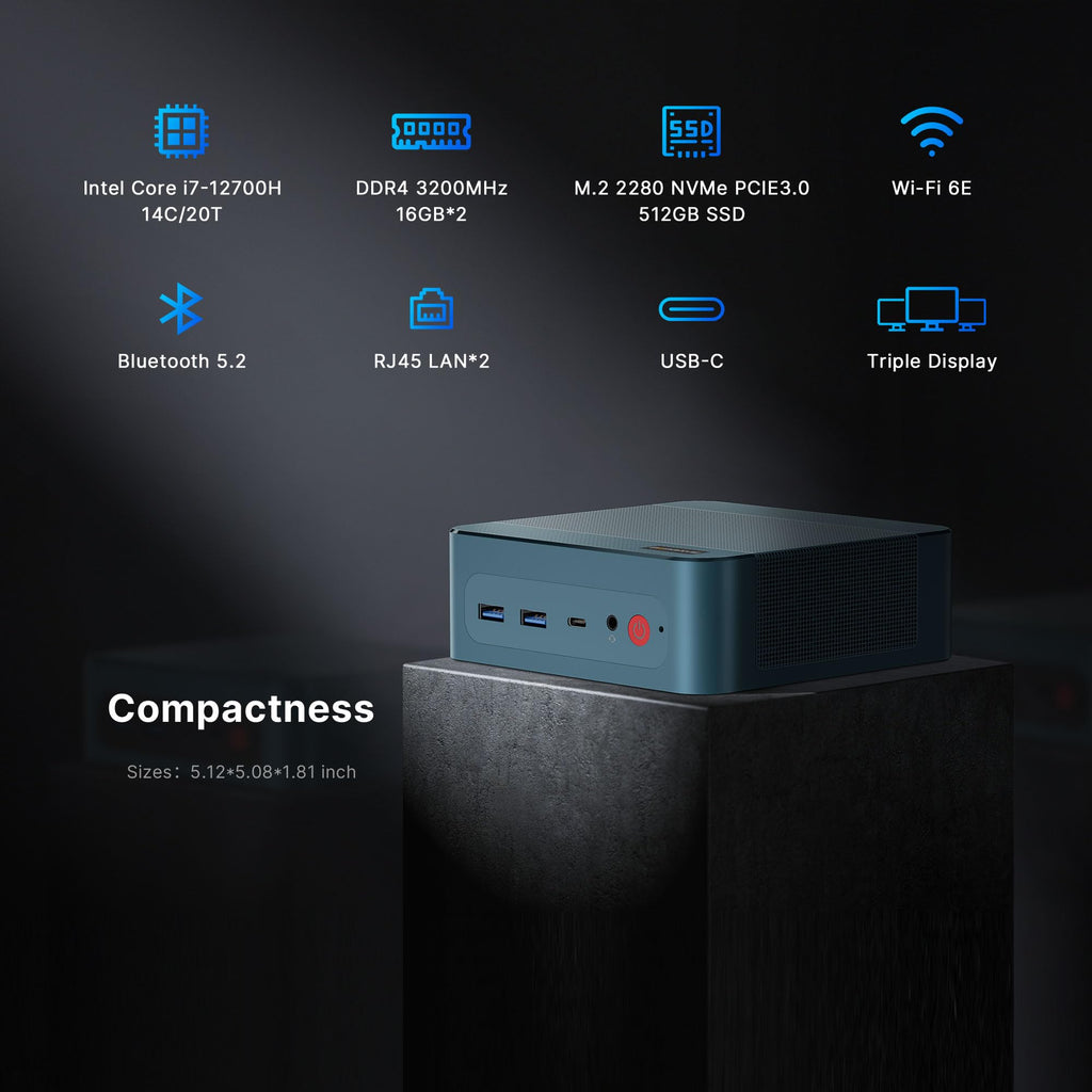 BOSGAME P2 Plus Mini PC, Intel Alder Lake Core I7 12700H W 11 Pro Mini Computers, USB4(Support Thunderbolt 4), 32GB DDR4, 512GB NVMe SSD, Dual 2.5GbE LAN, WiFi 6E, Bluetooth 5.2