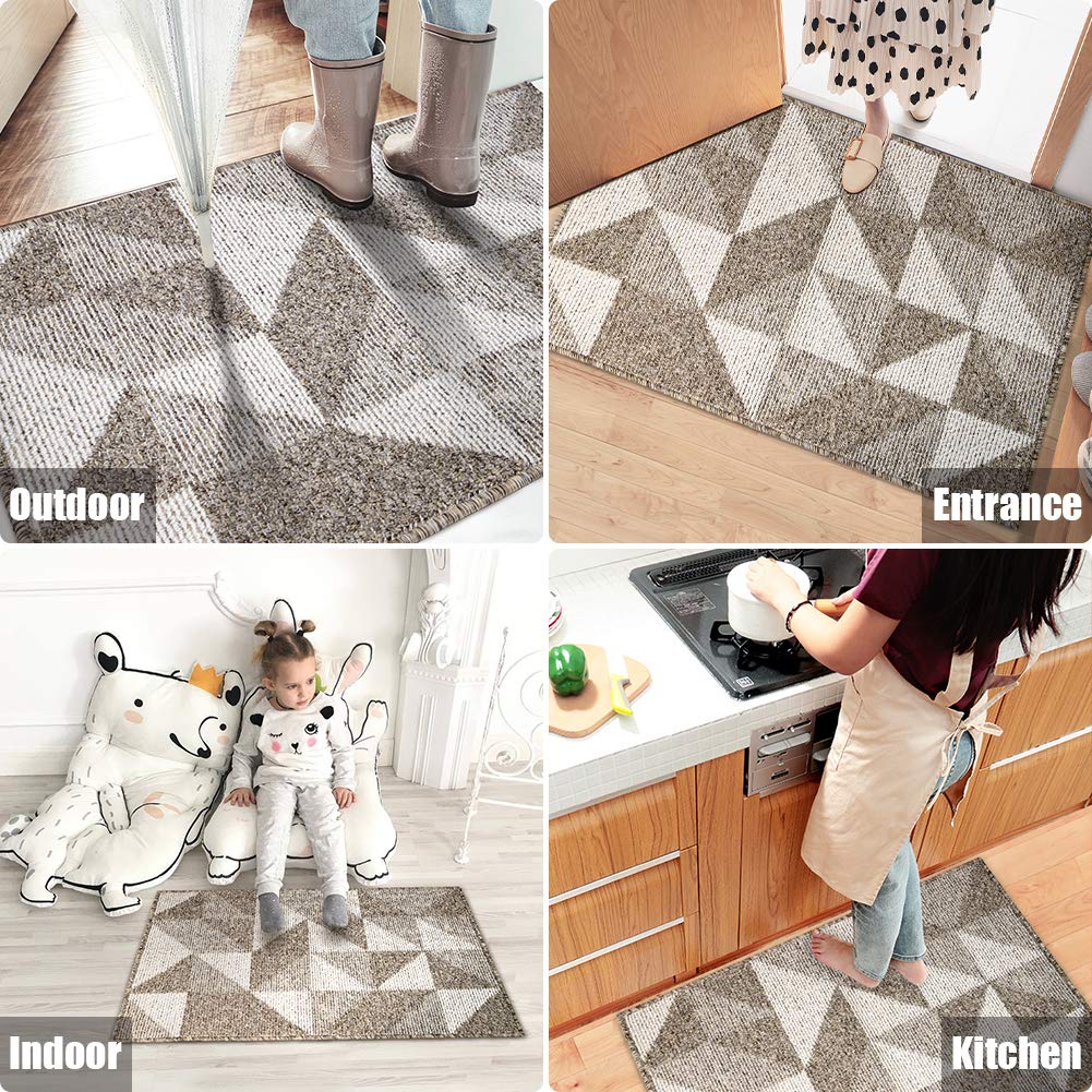 Indoor Doormat 24"x 36", Absorbent Front Back Door Mat Floor Mats, Rubber Backing Non Slip Door Mats Inside Mud Dirt Trapper Entrance Door Rug Carpet, Machine Washable Low Profile-Brown Time Cloister