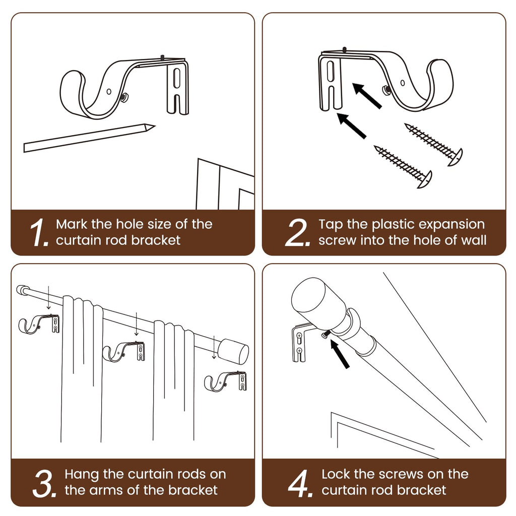 1” Diameter brown curtain rod Itself is 30 to 60 inch. 1 Pack Fits 30-54 inch Windows with Heavy Duty Adjustable brown curtain rods Splicing Metal Extra Long Curtain Rod