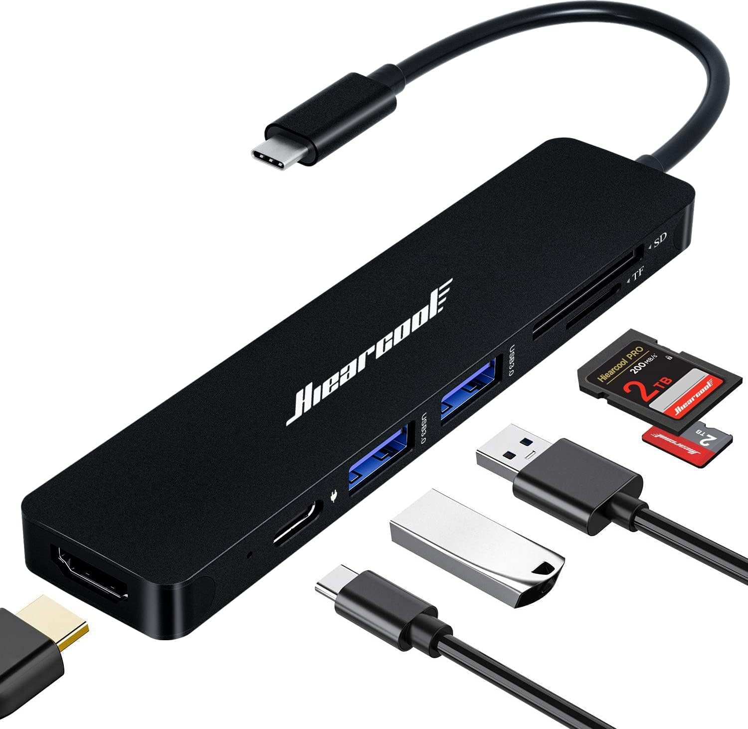Hiearcool USB C Hub Multi-Port Adapter, 7-in-1 USB-C Dongle with 4K HDMI 100W PD SD/TF Card Reader, USBC Dock Compatible for MacBook Pro/Air Dell XPS Lenovo HP and Other Windows Laptops-Sliver White