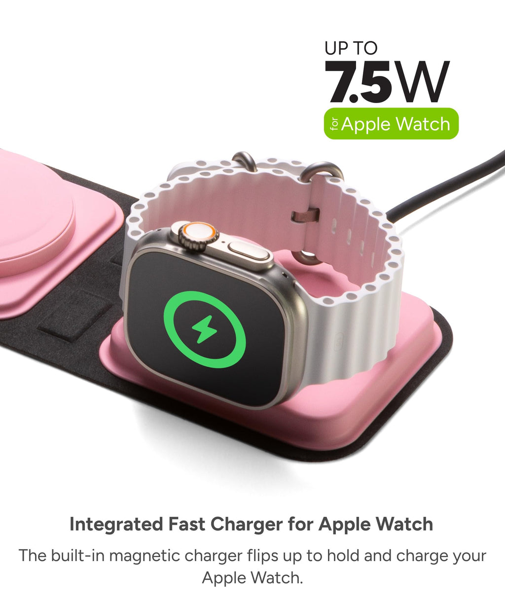 Mophie 3-in-1 Travel Charger with MagSafe - Portable Wireless Charging Hub, Compatible w/Apple Devices, iPhone 17/16/15/14/13/12 Series, Apple Watch Series 11 to 1 & Ultra, AirPods Pro/3rd Gen, Black