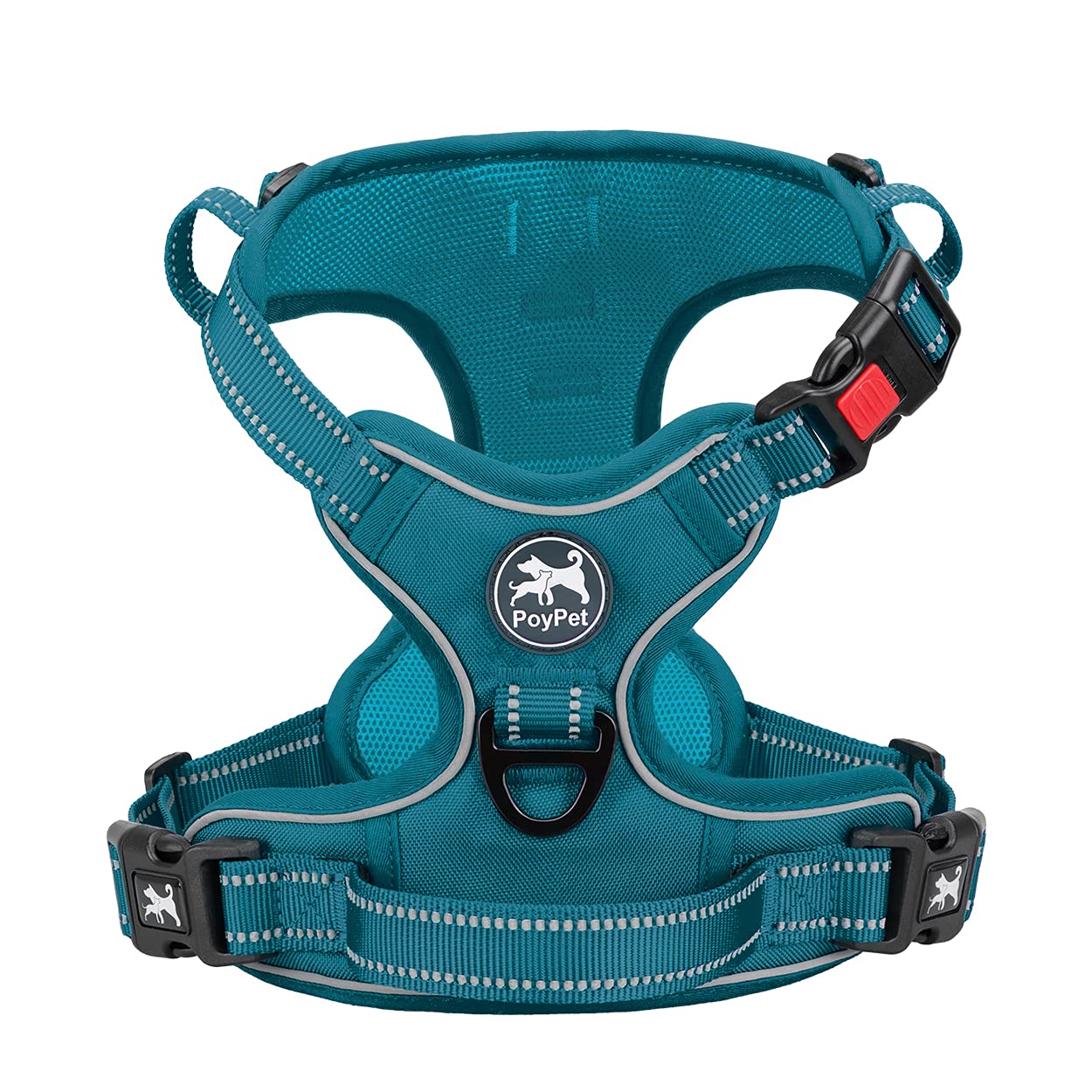 PoyPet No Pull Dog Harness, No Choke Front Lead Dog Reflective Harness, Adjustable Soft Padded Pet Vest with Easy Control Handle for Small to Large Dogs(Black,XS)