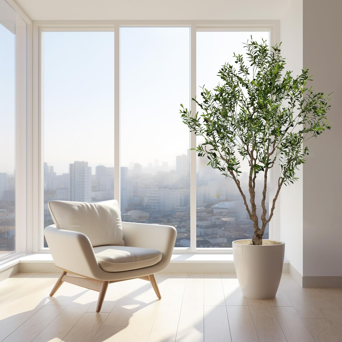 Artificial Olive Tree 7ft(82in,2200+Uv Protection Leaf) Tall,Faux Olive Tree Indoor Artificial Tree for Modern Home Office Living Room Floor Decor Indoor