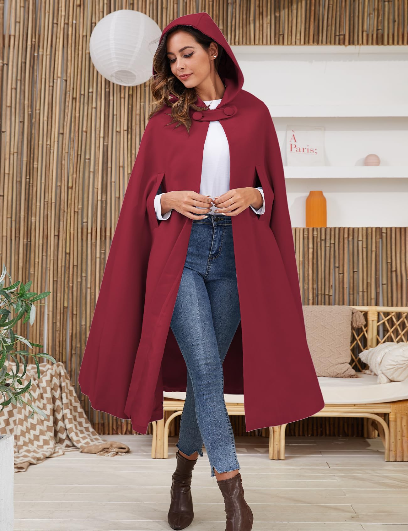 Gihuo Cape Poncho Women's Hooded Maxi Cloak Coat Winter Warm Long Cloak Cosplay Costumes Outerwear