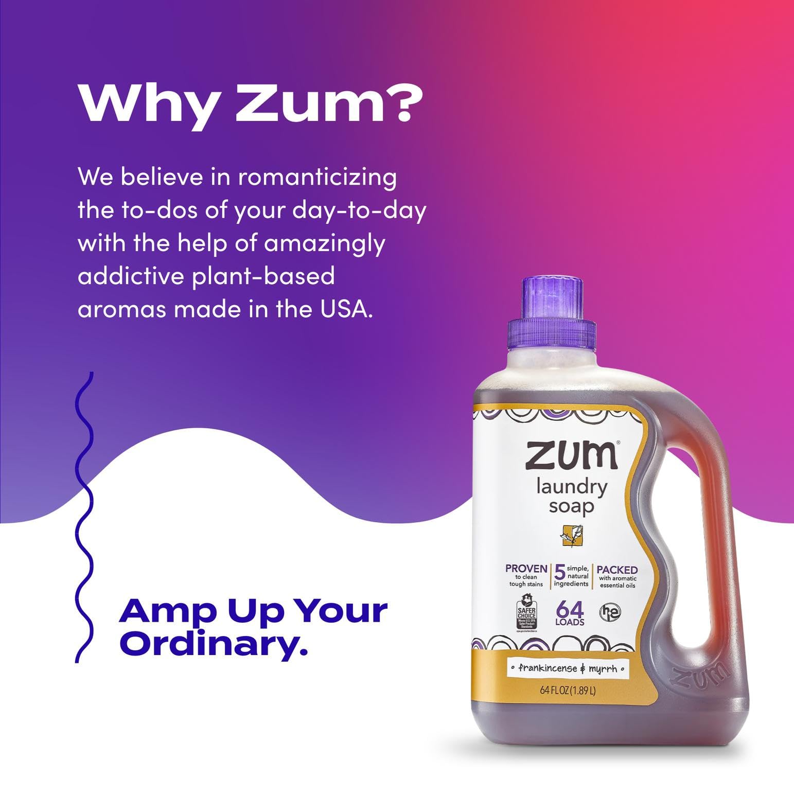 Indigo Wild Zum Clean Laundry Soap - Plant-Based Liquid Laundry Soap - Contains Baking Soda, Essential Oils & Saponified Coconut Oil - Sea Salt Scent - 64 fl oz