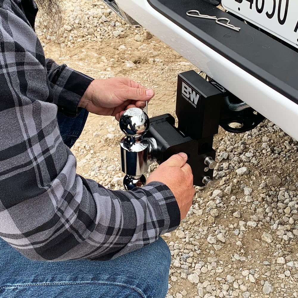 B&W Trailer Hitches MultiPro Tow & Stow Adjustable Trailer Hitch Ball Mount Compatible with MultiPro Tailgate - Fits 2" Receiver, Dual Ball (2" x 2-5/16"), 4.5" Drop, 10,000 GTW -TS10065BMP