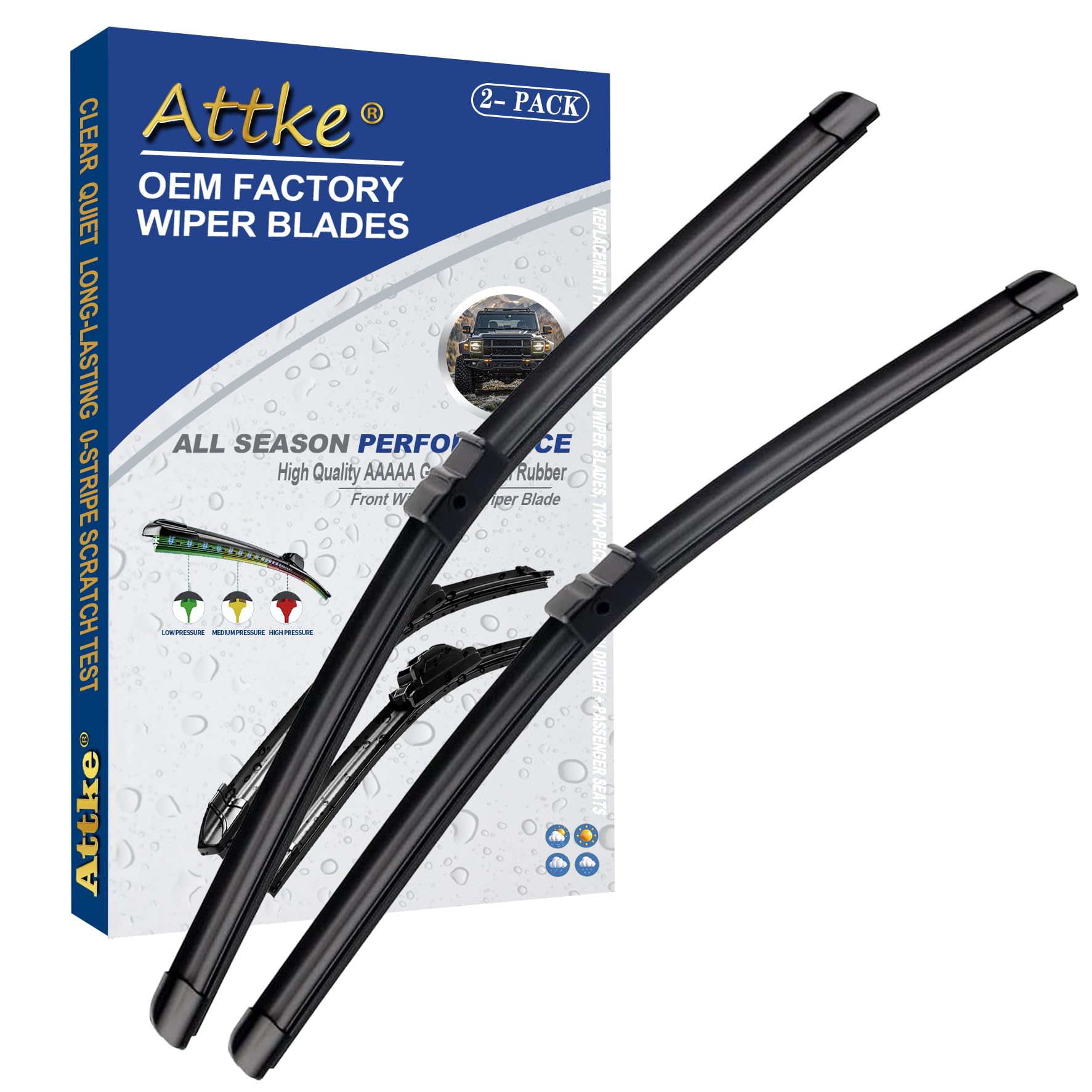 ATTKE OEM Quality Front Windscreen Wiper Blades for Jeep Wrangler 1997-2006/Porsche 911 1978-1994/Suzuki Samurai 1986-1995 (13″+13″ Front Windshield Wiper Blade Set)