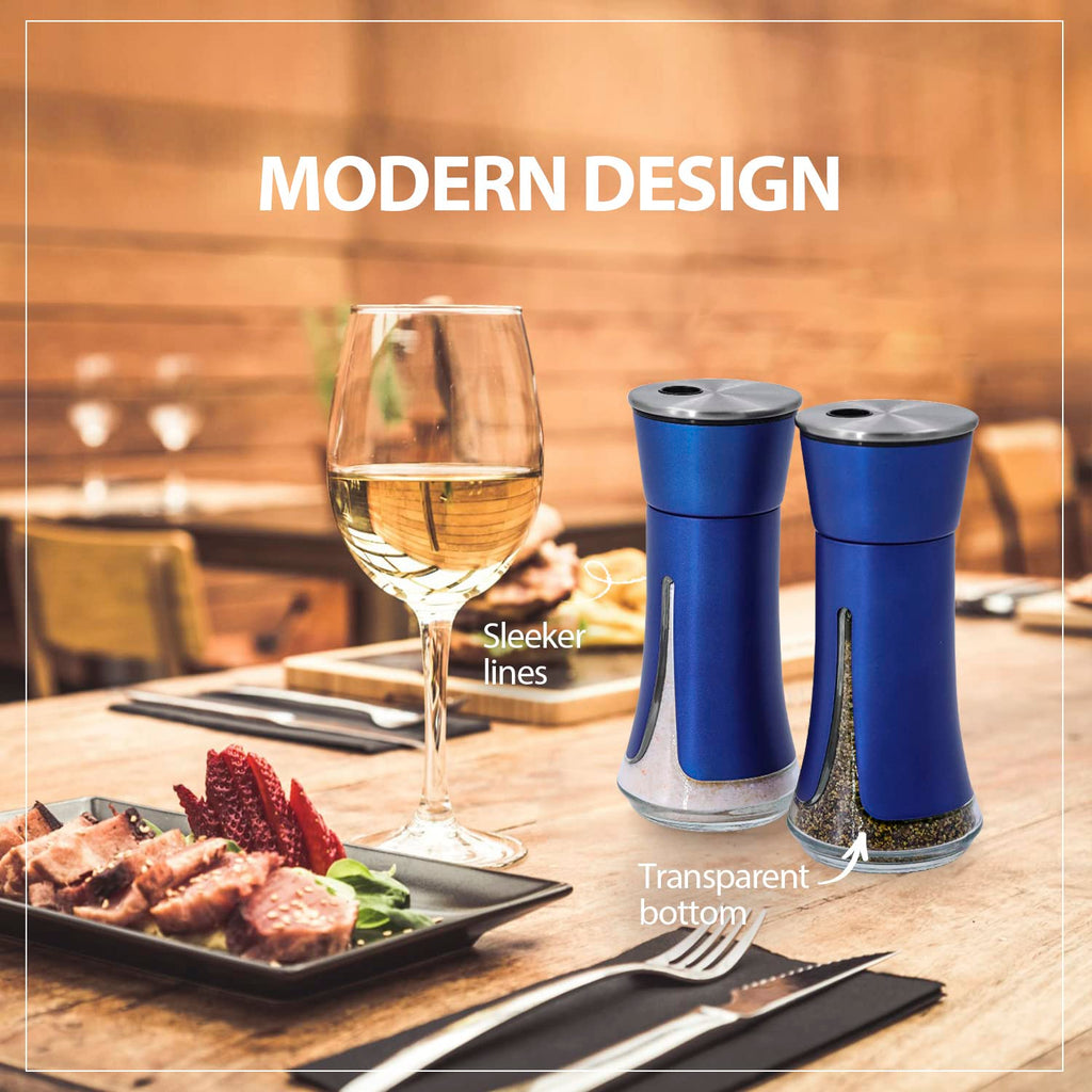 Black Salt and Pepper Shakers by Aelga, Salt Shaker with Adjustable Pour Holes, Black Kitchen Accessories, Decor for Kitchen,Restaurants,Camp,BBQ