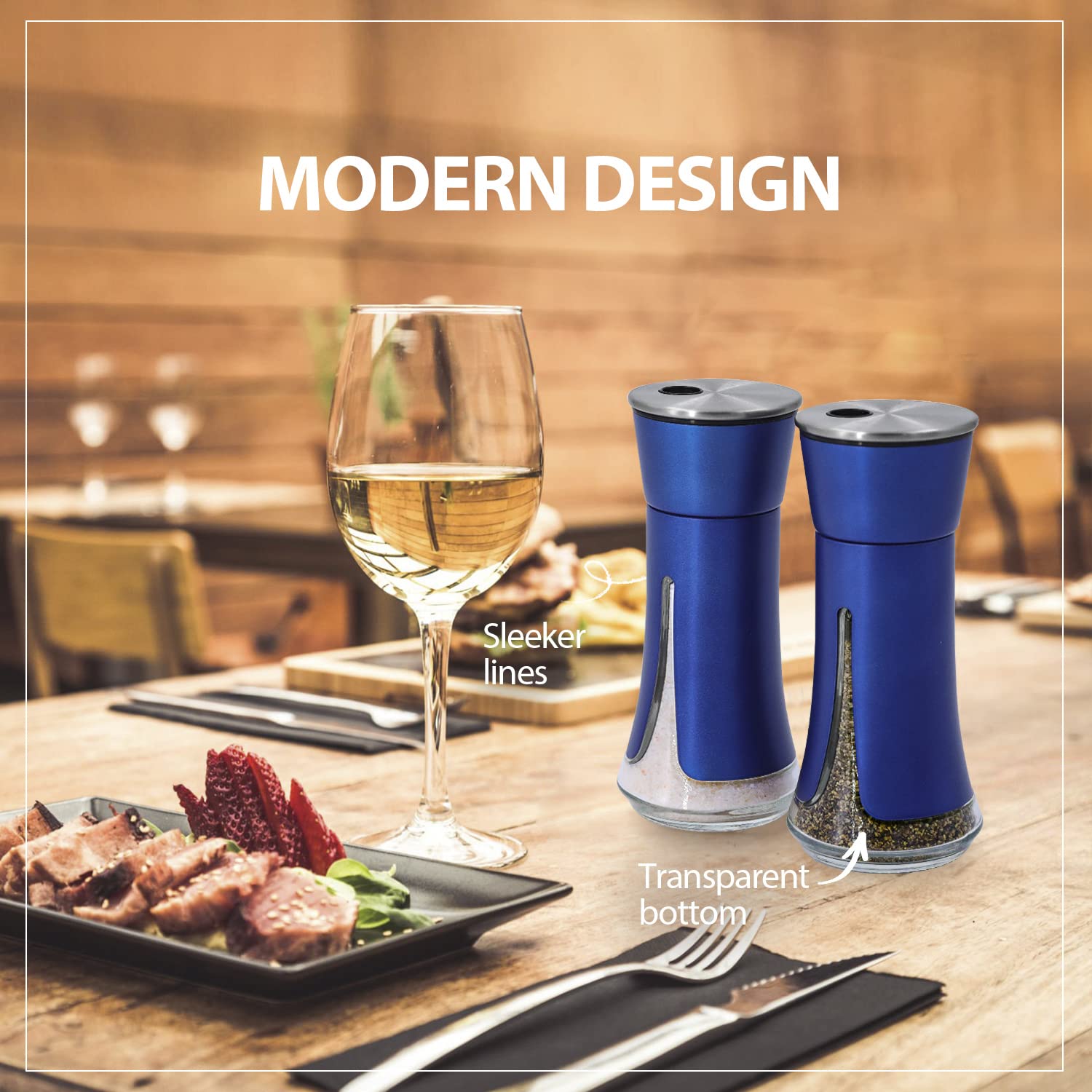Black Salt and Pepper Shakers by Aelga, Salt Shaker with Adjustable Pour Holes, Black Kitchen Accessories, Decor for Kitchen,Restaurants,Camp,BBQ