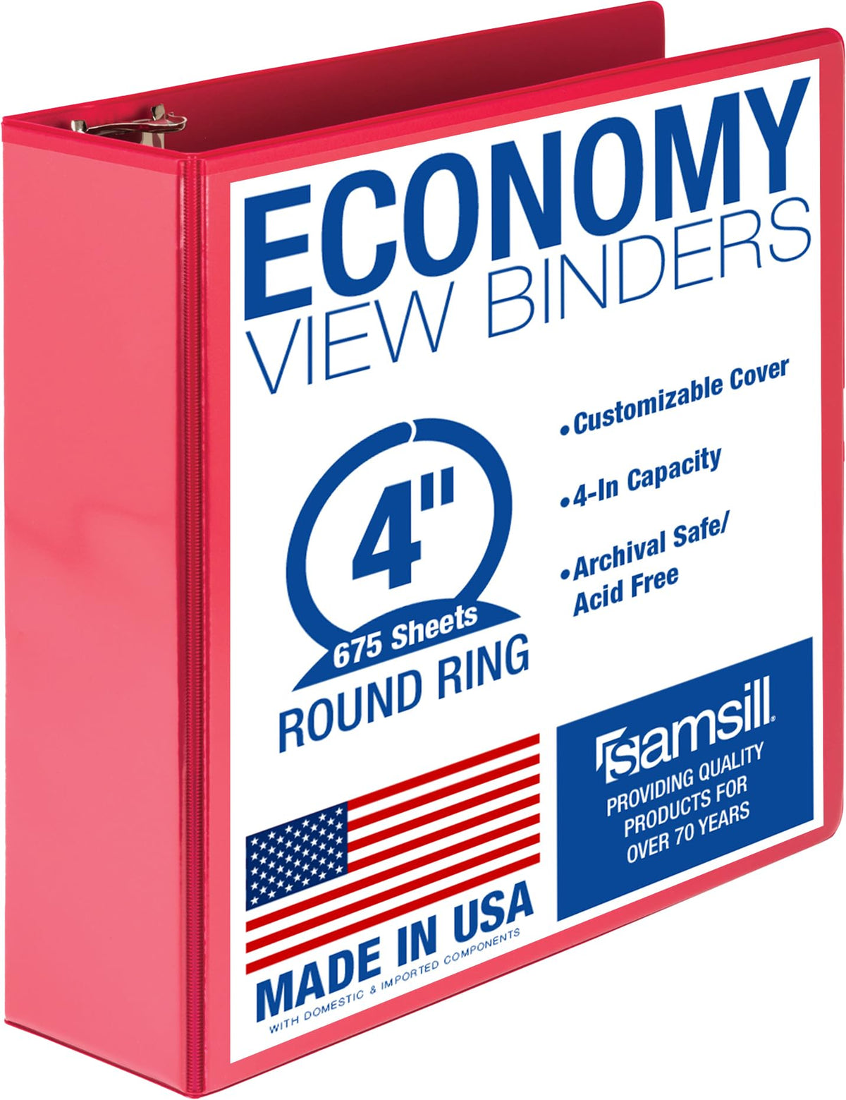 Samsill 1 Inch 3 Ring Binders, Economy Round Ring, Clear View Cover, 200 Sheet Capacity - for School, Home, Office - Blue, 4 Pack