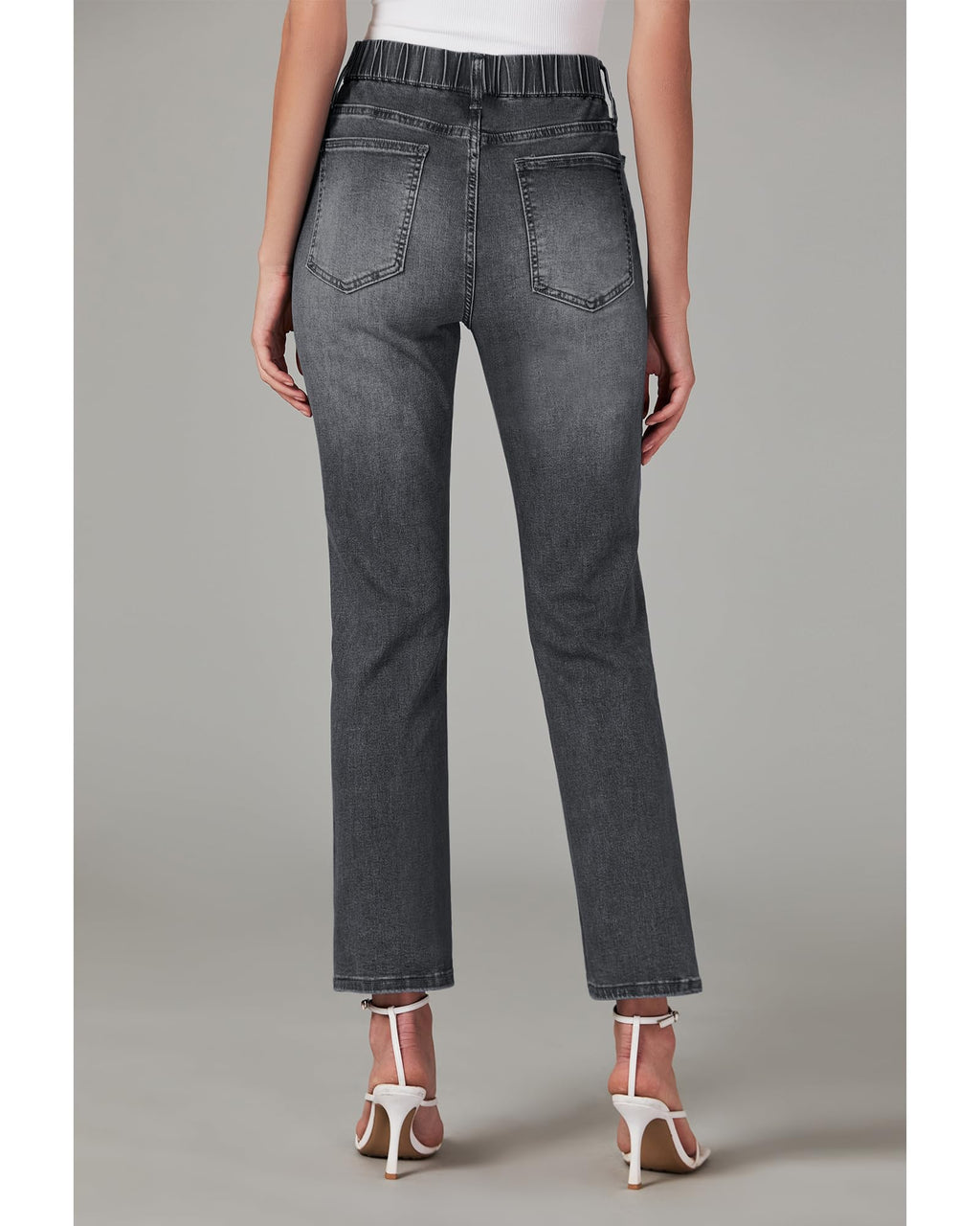 GRAPENT Straight Leg Jeans for Women Trendy Pull On High Waisted Cropped Elastic Waist Stretchy Denim Pants Ankle Jeans