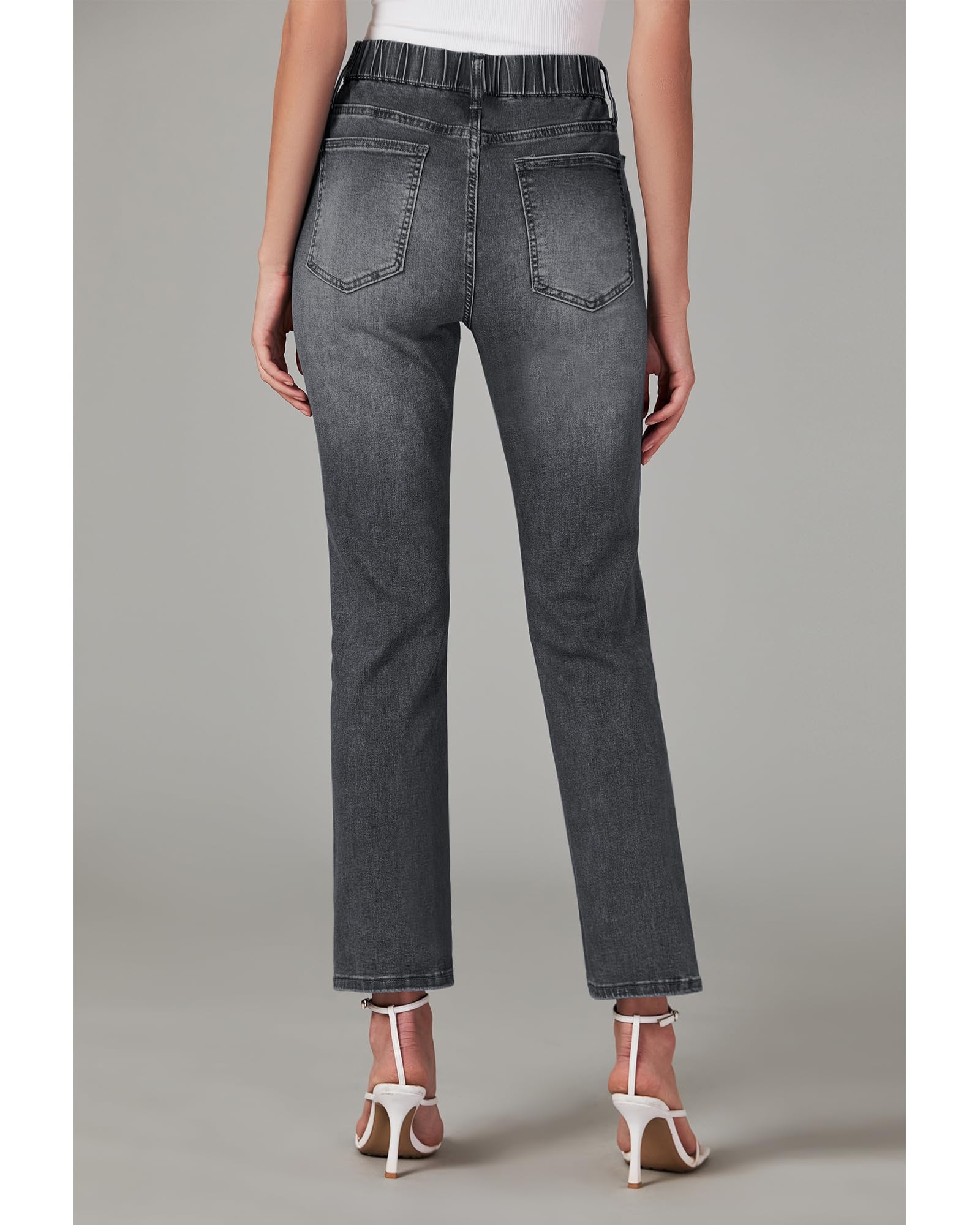 GRAPENT Straight Leg Jeans for Women Trendy Pull On High Waisted Cropped Elastic Waist Stretchy Denim Pants Ankle Jeans