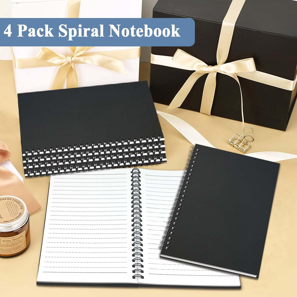 4Pack Small Spiral Notebook A5, 8.25x5.5” 120 Lined Pages Black & Red Wide Ruled Spiral Journal Bulk Blank Kraft Cover Spiral Bound Notebook & Writing Pads for Home Office Meeting Work Note Taking