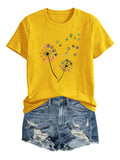 Anbech Womens Dandelion Graphic T-Shirts Teen Girls Cute Sunflower Print Casual Tee Tops