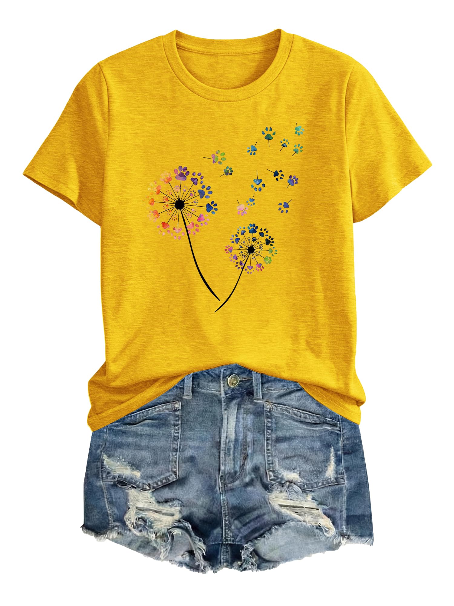 Anbech Womens Dandelion Graphic T-Shirts Teen Girls Cute Sunflower Print Casual Tee Tops
