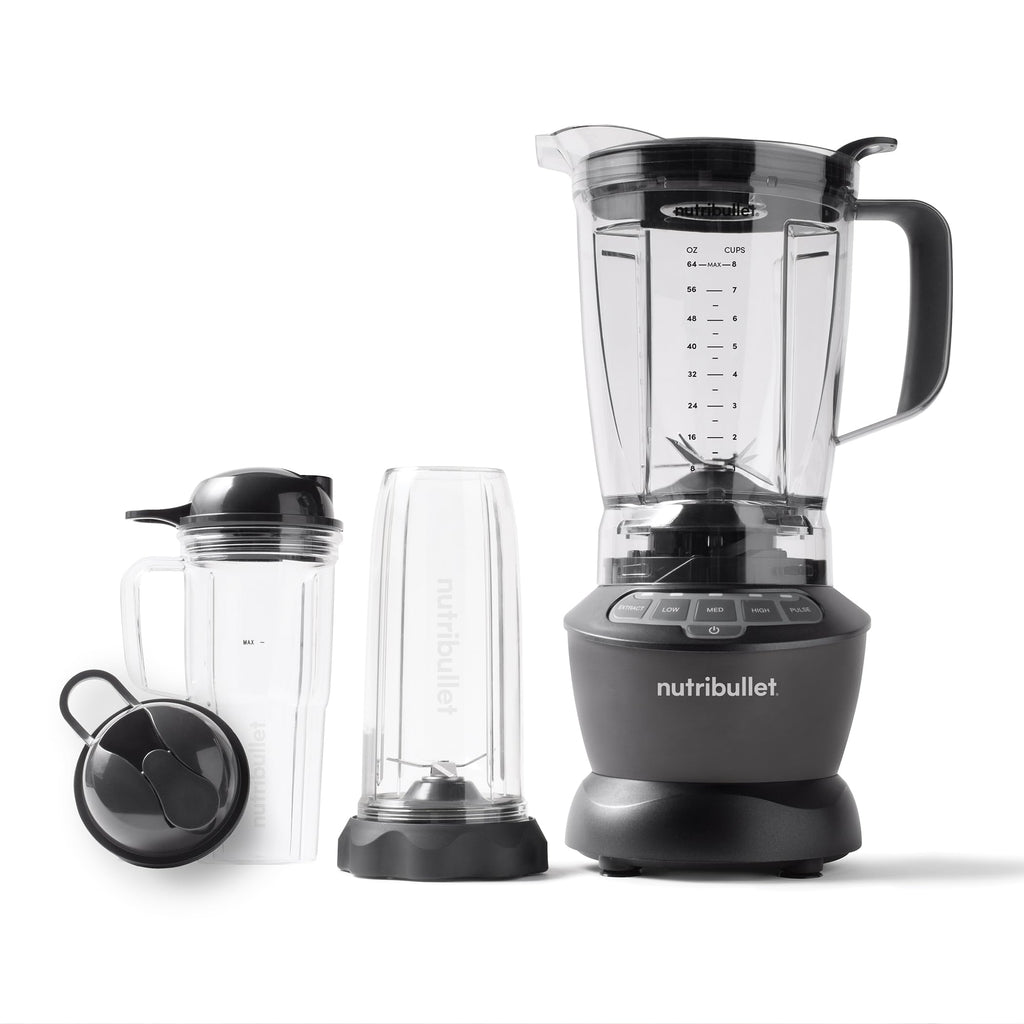nutribullet Full-Size Blender Combo, Single-Serve & Large Capacity, 1200W, 64oz Pitcher, 32oz Cup, Extractor Blade, 3-Speed, Pulse, Smoothies, Soups, Sauces, Easy Cleaning, Matte Black, NBF50500AK
