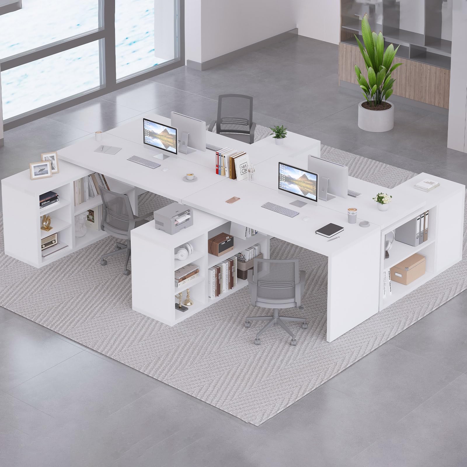 HSH Black L Shaped Computer Desk, Corner Desk with Storage Cabinet Shelves, Reversible Industrial Wood Executive Workstation, L-Shaped Home Office Table for Work Study Writing Gaming, 55 Inch