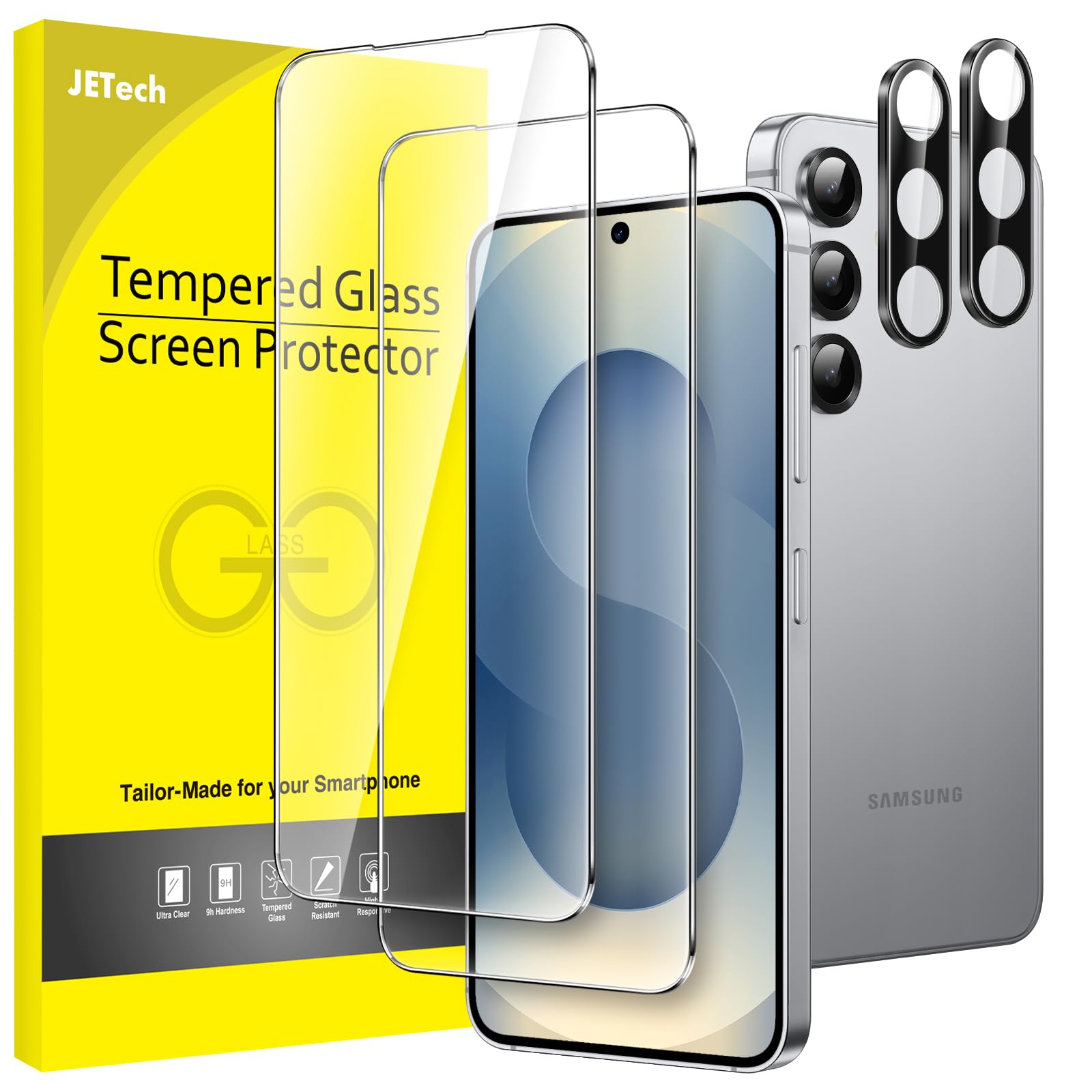 JETech Screen Protector for Samsung Galaxy S20 FE 6.5-Inch with Camera Lens Protector, Tempered Glass Film, Fingerprint ID Compatible, HD Clear, 2-Pack Each