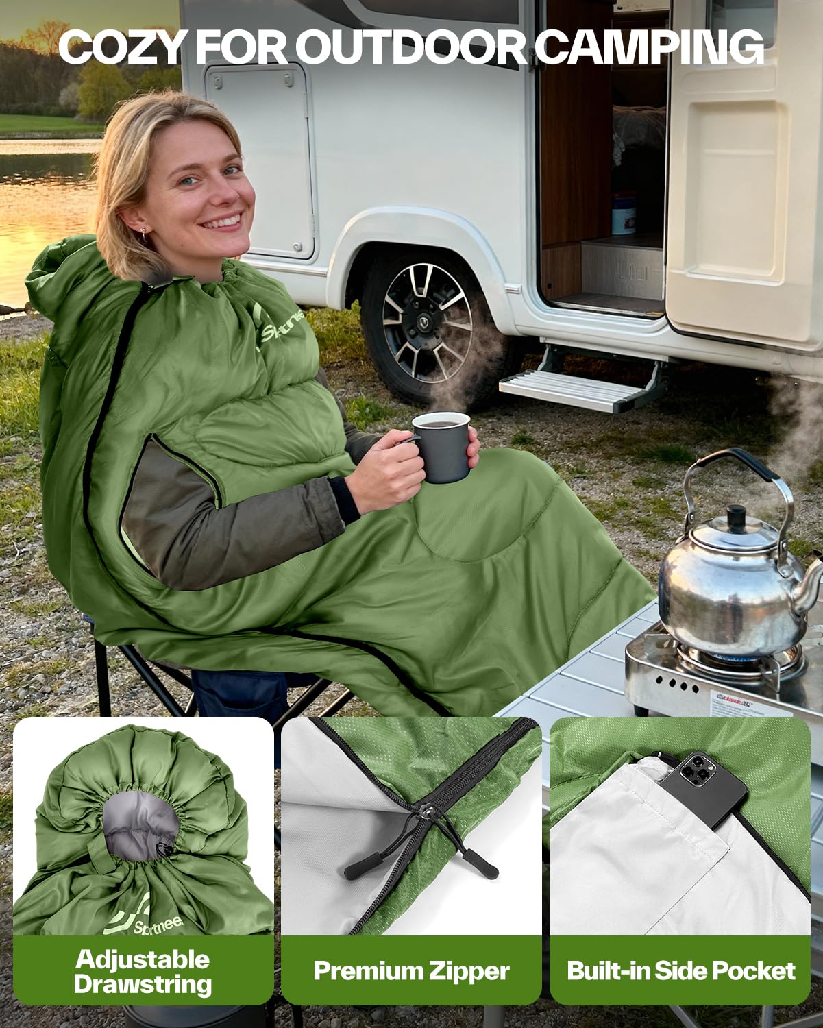 Sportneer Wearable Sleeping Bag for Adults & Kids – Walkable with Arm Zippers, Warm Weather & Cold Waterproof, Compact for Camping, Stadiums, Travel, Backpacking & Car Use