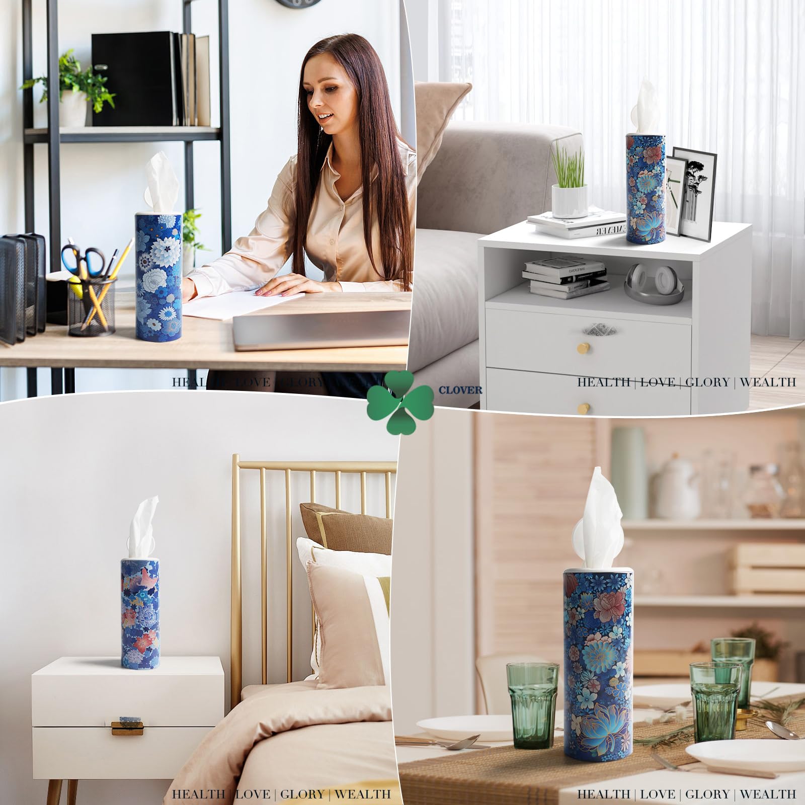 Car Round Canned Tissue Box Cup Holder Facial Tissues,Cylinder Tube Face Towel,4 Canister 3-Ply Car Napkins for Travel Tissue Bulk Fit Home,Office,School by CLOVER