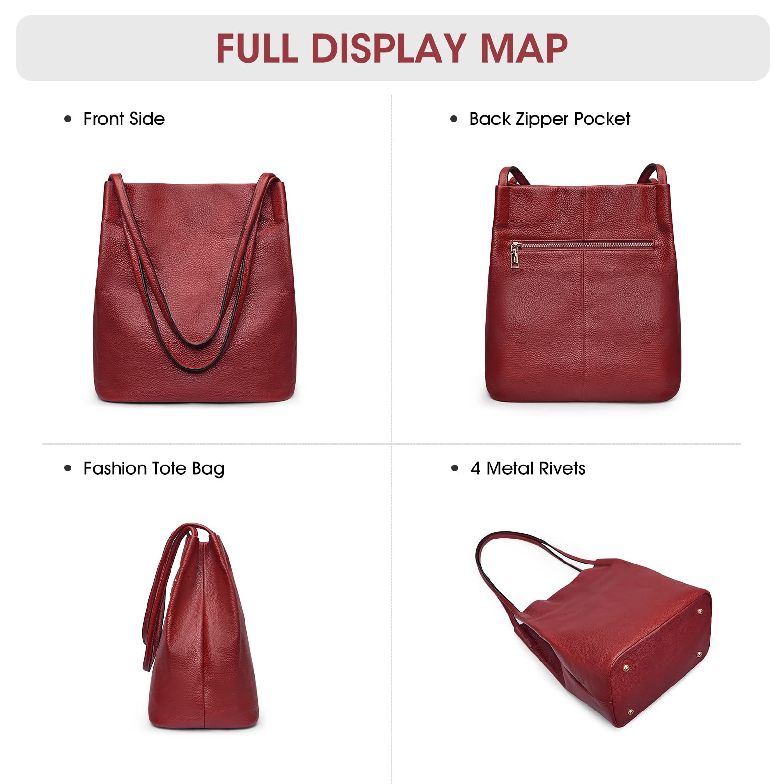 Kattee Women Soft Genuine Leather Totes Shoulder Bag Purses and Handbags with Top Magnetic Snap Closure